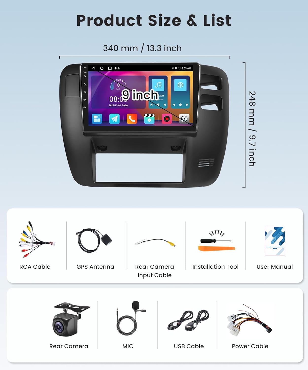 2G 64G Android Car Stereo Radio for Nissan Patrol 1997-2005 Carplay, Rimoody 9 Inch Touch Screen Android Auto Mirror Link GPS Wifi Bluetooth FM/RDS SWC Backup Camera image number 2