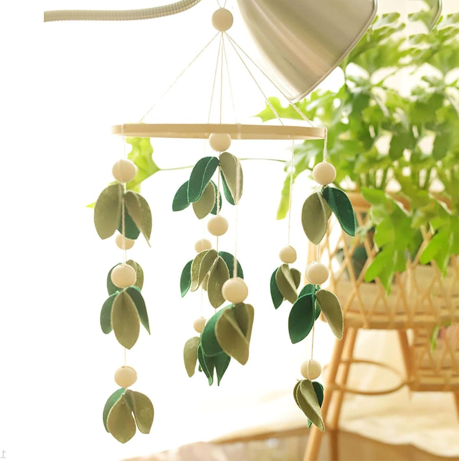 Baby Bed Bell, Mobile Baby Wooden Wind Chime Decor, Baby Bed Decoration, 3D Leaves Wooden Children'S Room Hanging Bed Bell, Wooden Ornament Gift for Baby Girls Boys image number 4