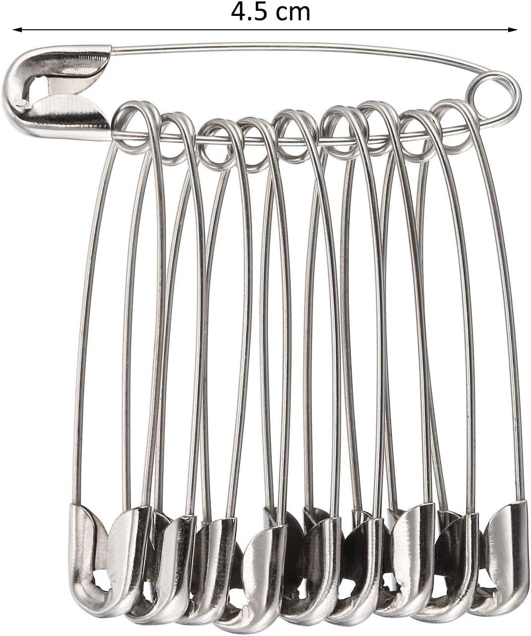 Safety Pins, 50Pcs Large Size Safety Pins Pack, 45Mm/1.7Inch Strong and Heavy Duty Nickel Plated Safety Pin for Clothes, Leather, Canvas, Blankets (Silver) image number 4