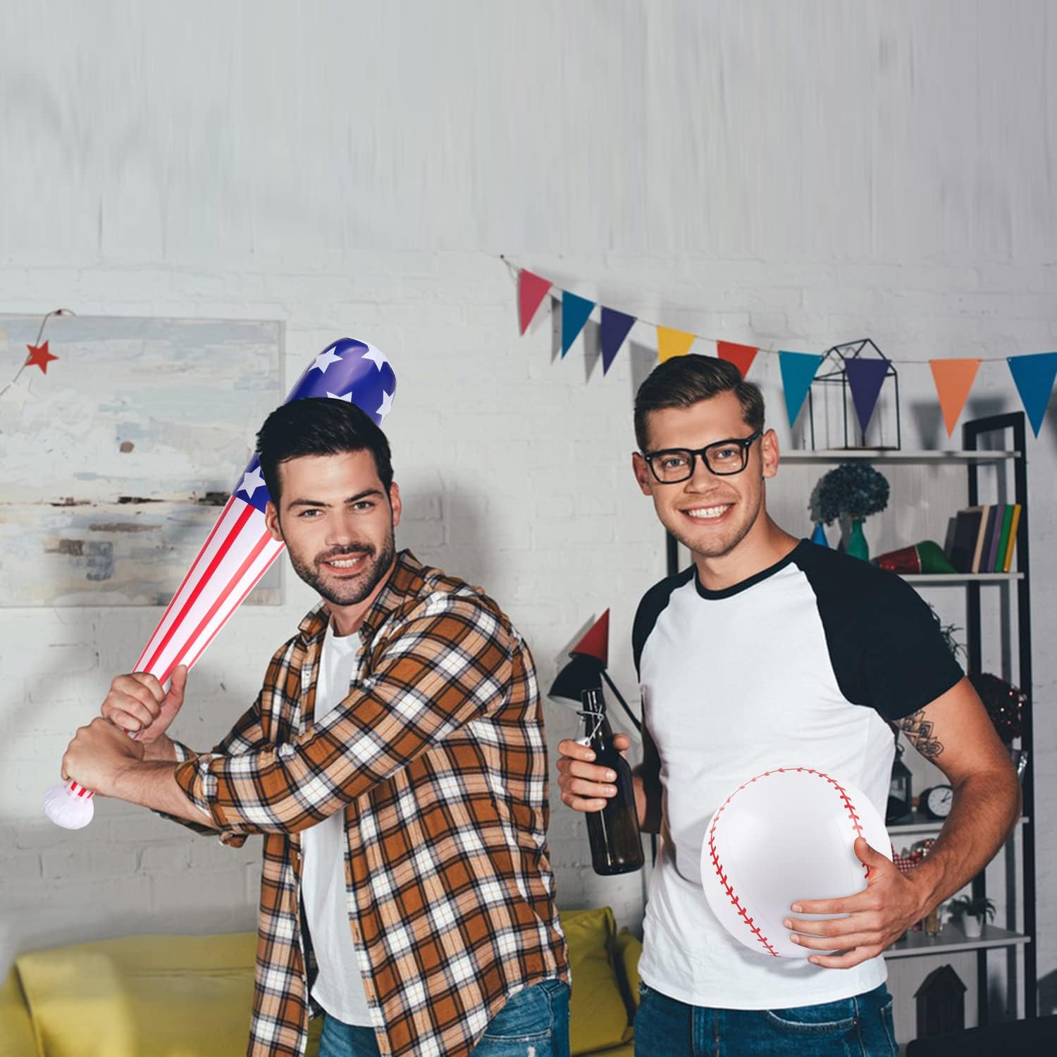 2 Pcs American Flag Inflatable Baseball and Bat, Blow up Beach Ball, Sports Theme Party Favors for Kids Adult Pool, Sports Game Birthday Carnival Decor Photo Props image number 1