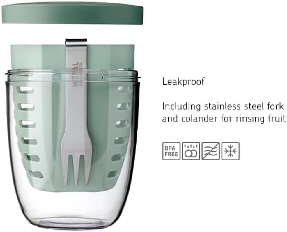 Mepal &ndash; Ellipse Fruit & Veggie Pot &ndash; Ideal for on the Go &ndash; Blue, 600 Ml &ndash; Includes Fork & Colander - Nordic Blue image number 5