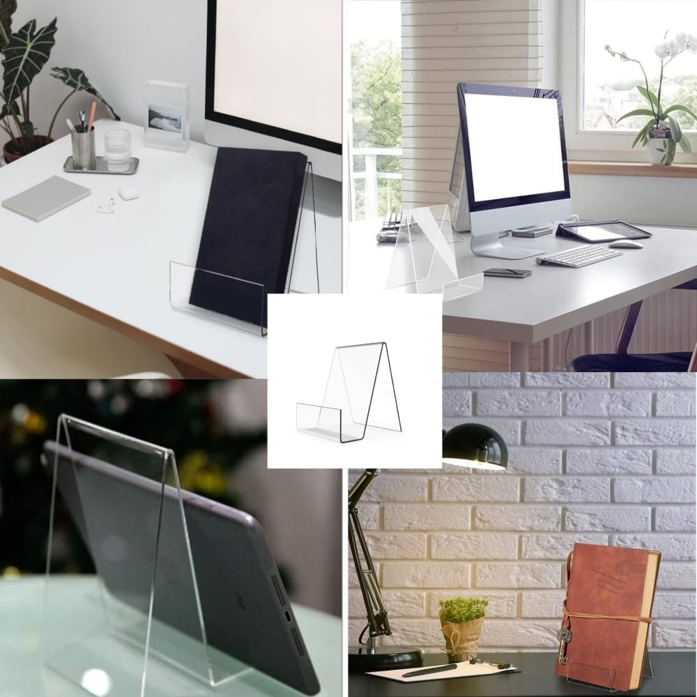 10 Pack Clear Acrylic Book Stand with Ledge Clear Acrylic Book Display Easel, Display Stand for Displaying Books Pictures Albums Comic Books Artworks or Other Items (3 X 3.54 X 4 Inches) image number 1