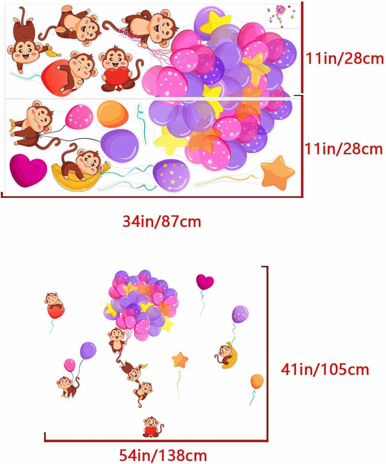 Anfigure Colorful Animal Monkey Balloon Wall Stickers for Kids Room Baby Room Wall Decals Nursery Playroom Children Bedroom Monkey Removable Wall Art Decor Mural Vinyl Peel and Stick Decorations image number 1