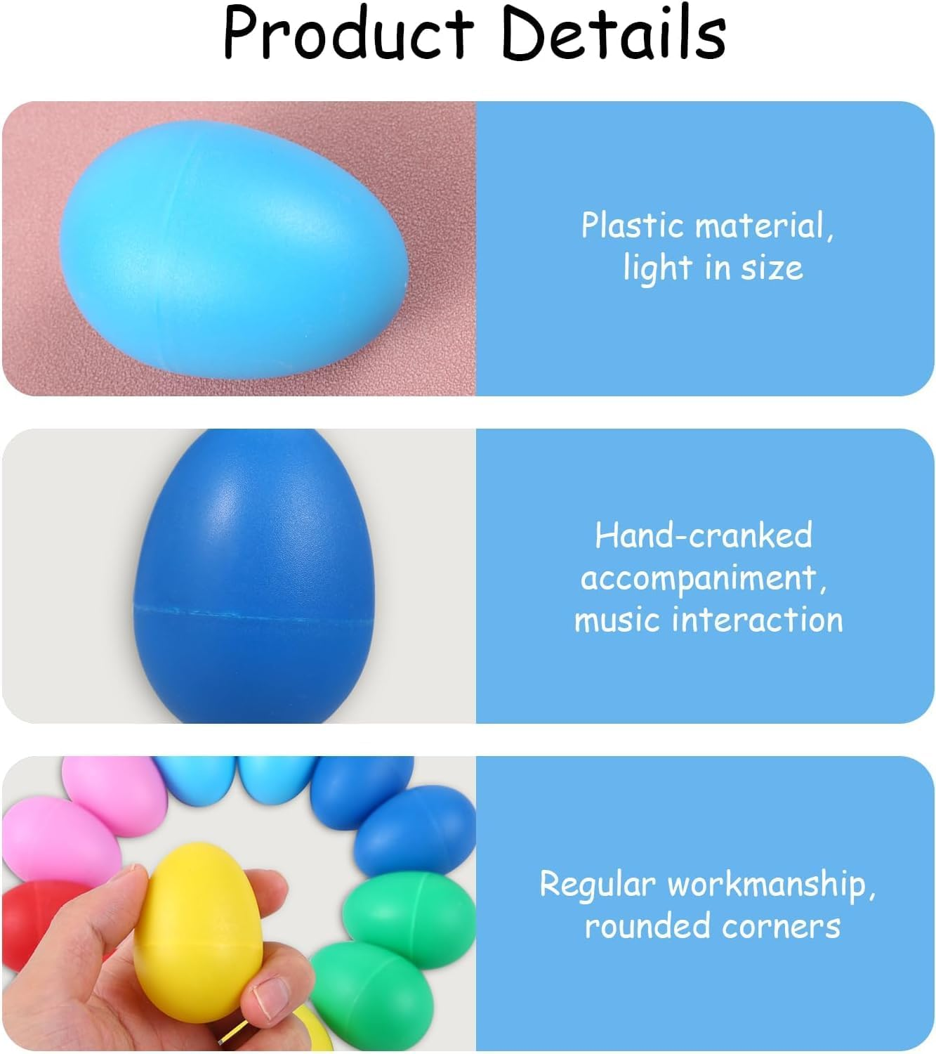 12 Pieces Egg Shakers Musical Instruments Percussion Egg for Plastic Easter Egg Shaker for Learning DIY Painting, Classroom Music, Rhythm, 6 Colors image number 4
