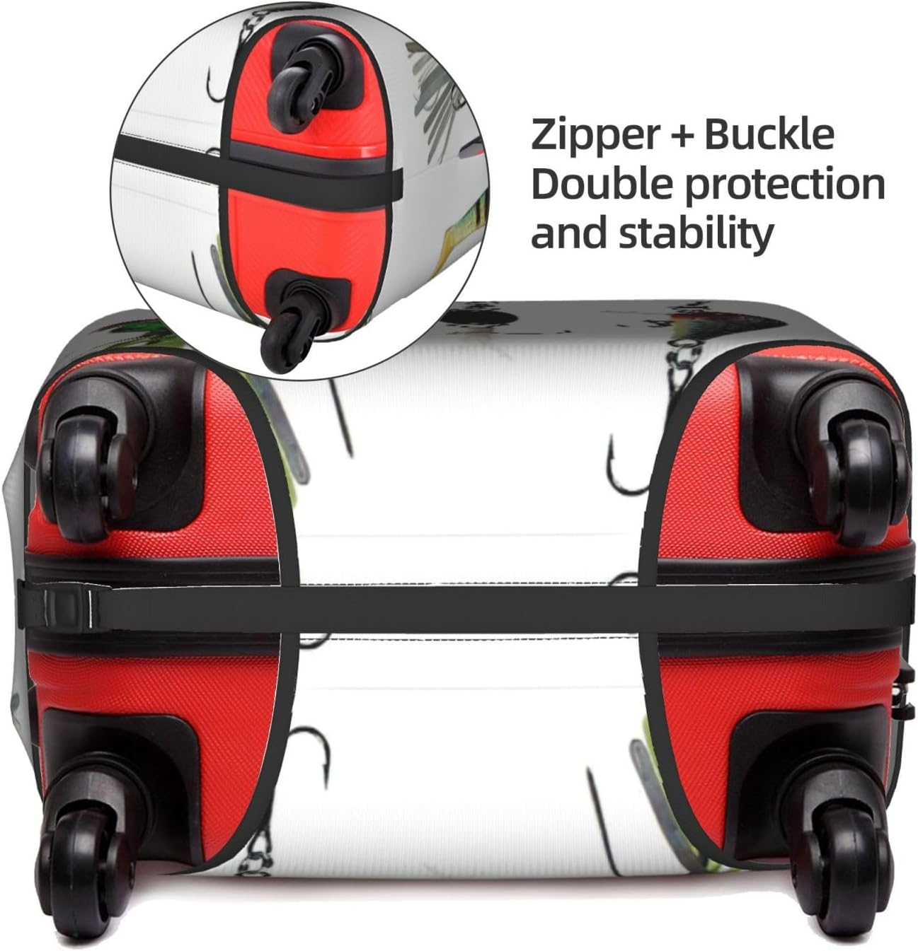 Odddot Various Type of Fishing Baits Print Travel Luggage Cover,Suitcase Protector Cover, Washable Baggage Covers,For 18-32 Inch Luggage, Various Type of Fishing Baits, Large image number 4