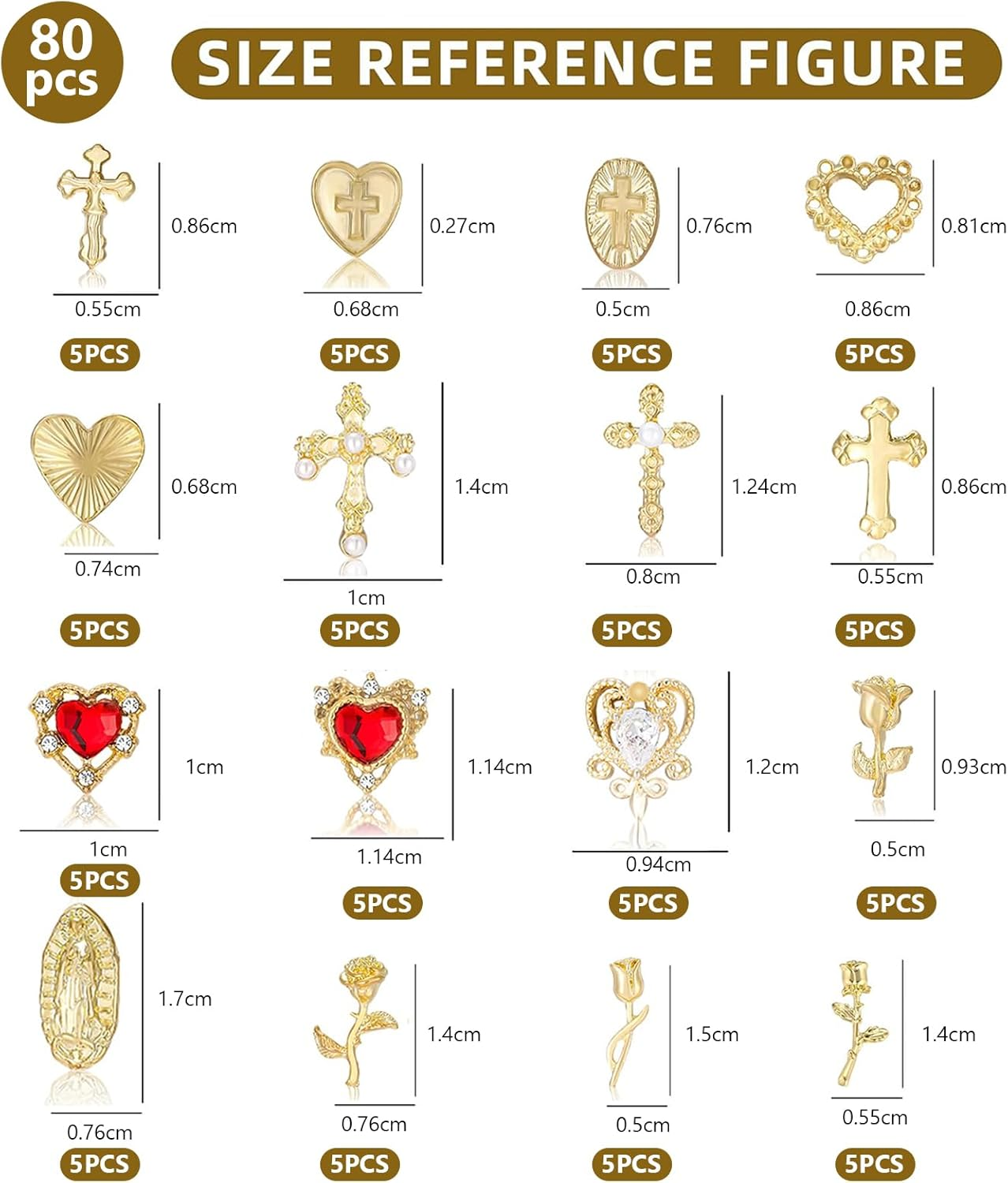 Kinretixia 80 Pieces Y2K Chrome Nail Charma Decorations, Golden Nail Charm Set with Golden Nail Gemstones, Perfect for DIY and Personality Expression image number 4