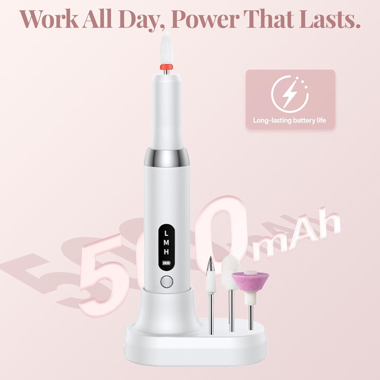 Emmuic Professional Cordless Nail Drill Kit &ndash; Electric Nail File for Acrylic, Gel & Dip Powder Nails, Rechargeable & Portable Manicure Pedicure Machine, Lightweight with 6 Bits image number 3