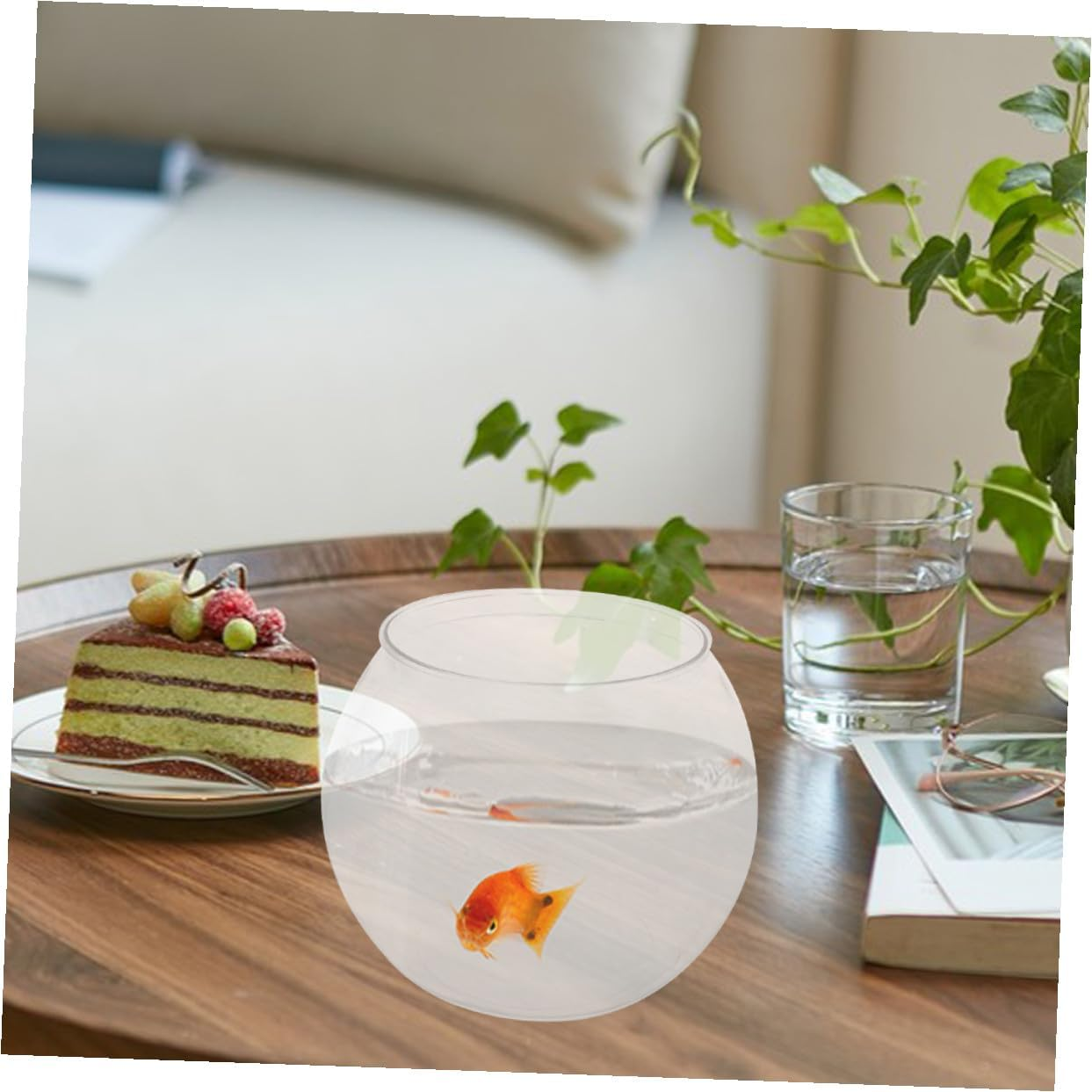 FONDOTIN Tabletop Fish Tank Transparent Decorative Aquarium for Goldfish and Betta Stylish Clear Fish Bowl for Home Office Container for Aquatic Plants and Pets image number 3