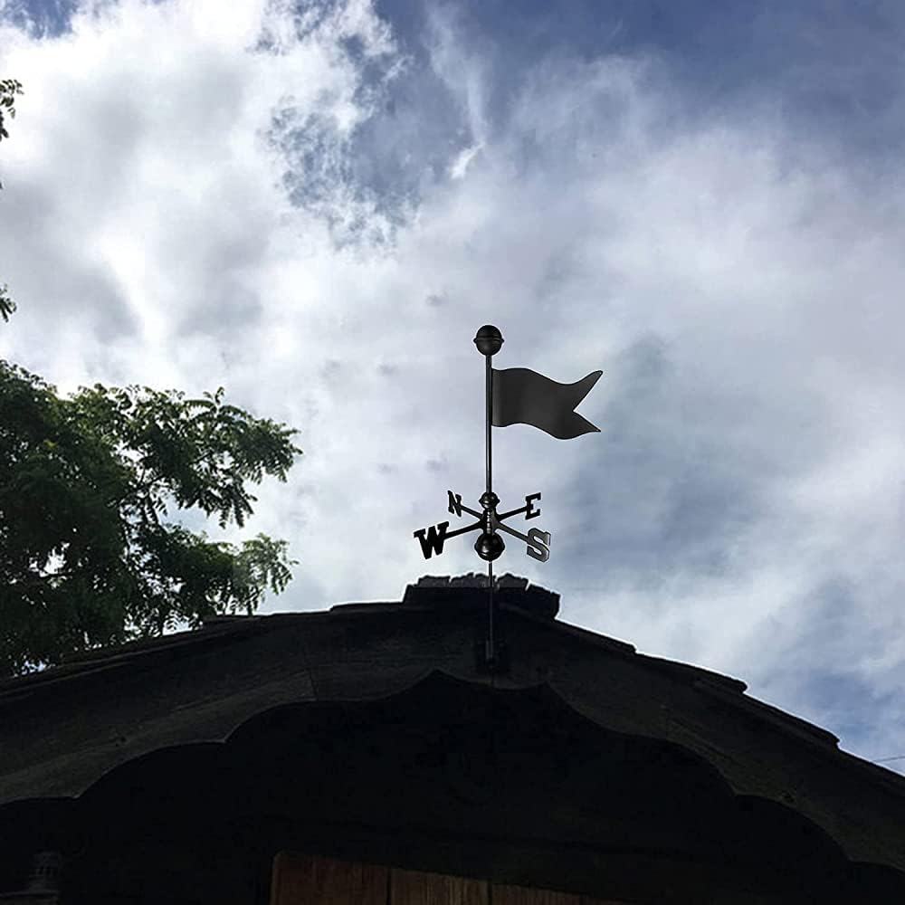 Exquisite Weather Vane Flag Weather Vane Wind Direction Indicator, Retro Flag Shape Carved Design Stainless Steel Wind Direction Black Metal for Garden Backyard Roof image number 3
