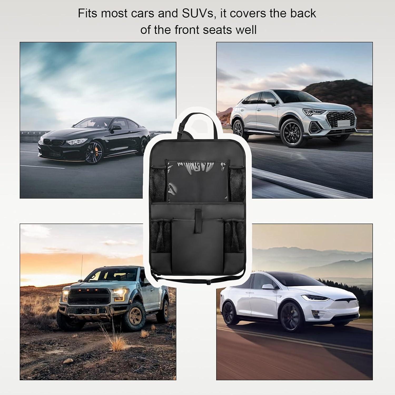 2 PCS Car Backseat Organizer, Heavy Duty Seat Back Storage Bag with Touch Screen Tablet Holder, Waterproof Kick Mats Back Seat Protector for Kids Toddlers, Car Accessories (Large Pocket) image number 2