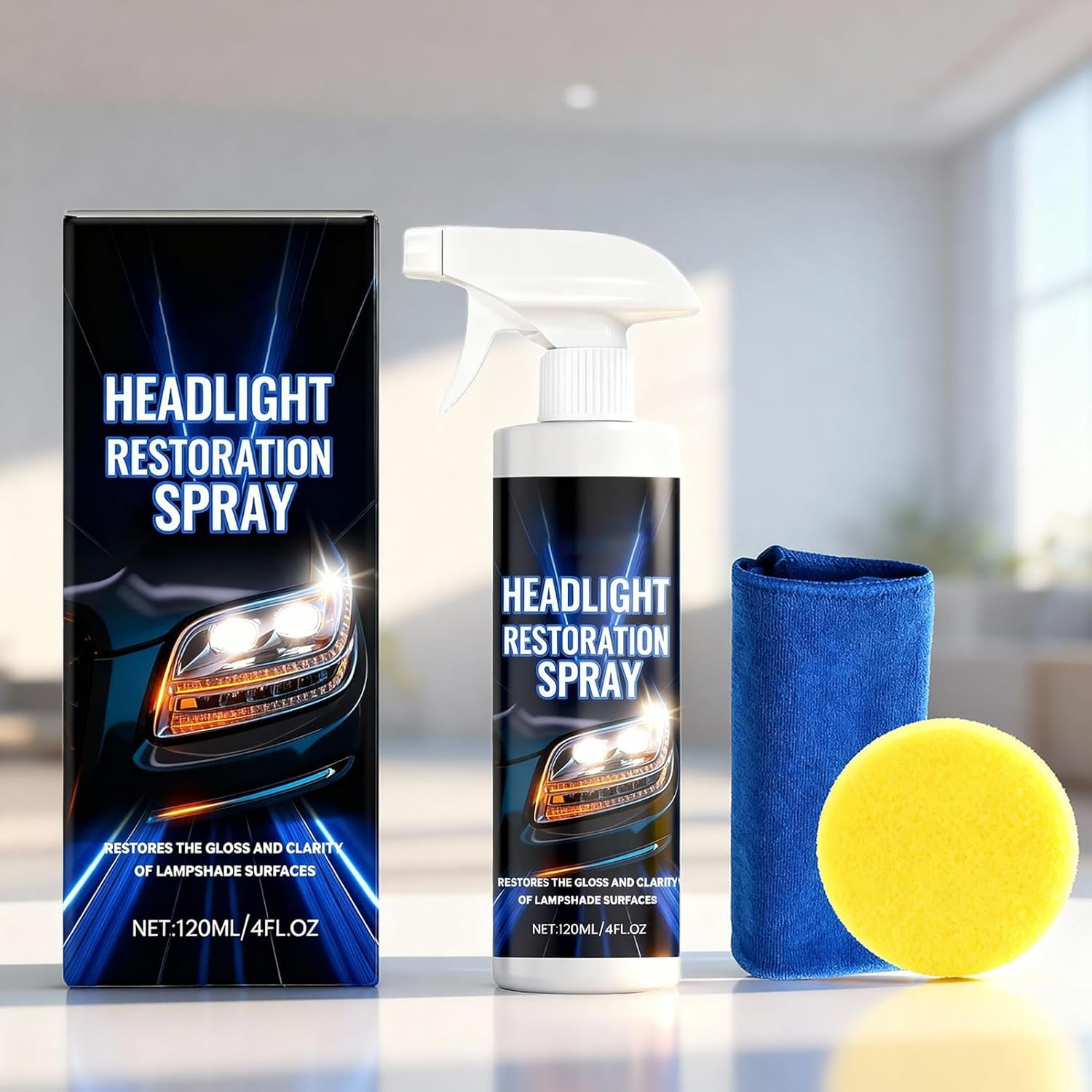 Headlight Restorer,120Ml Long-Lasting with Towel and Sponge Coating | Polishing Headlight Coating - for Maintenance Garage Clarity Truck Motorcycle Lamps Exterior Automotive image number 3