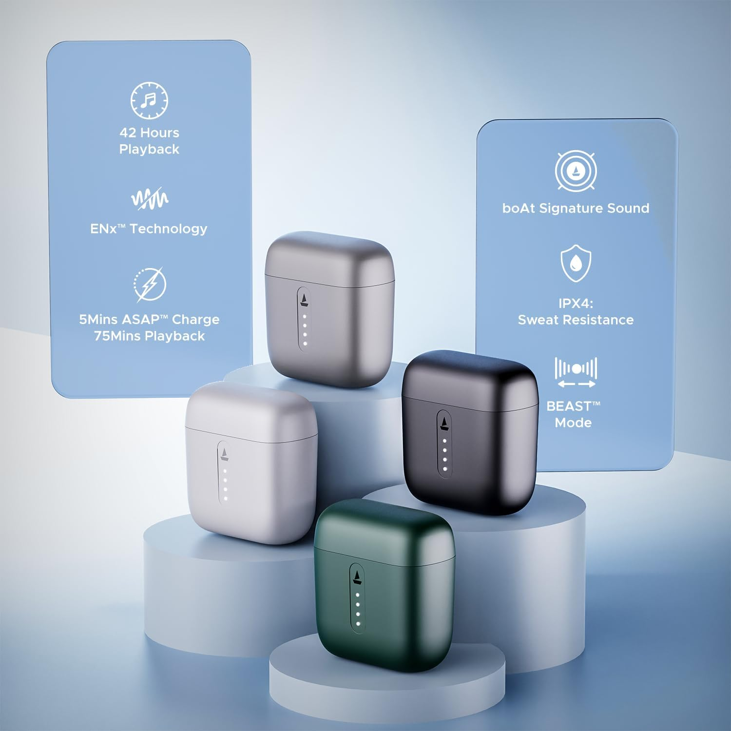 Boat Airdopes 141 Bluetooth Truly Wireless in Ear Earbuds with Mic, 42H Playtime, Beast Mode(Low Latency Upto 80Ms) for Gaming, Enx Tech, ASAP Charge, IWP, IPX4 Water Resistance (Bold Black), One Size image number 4