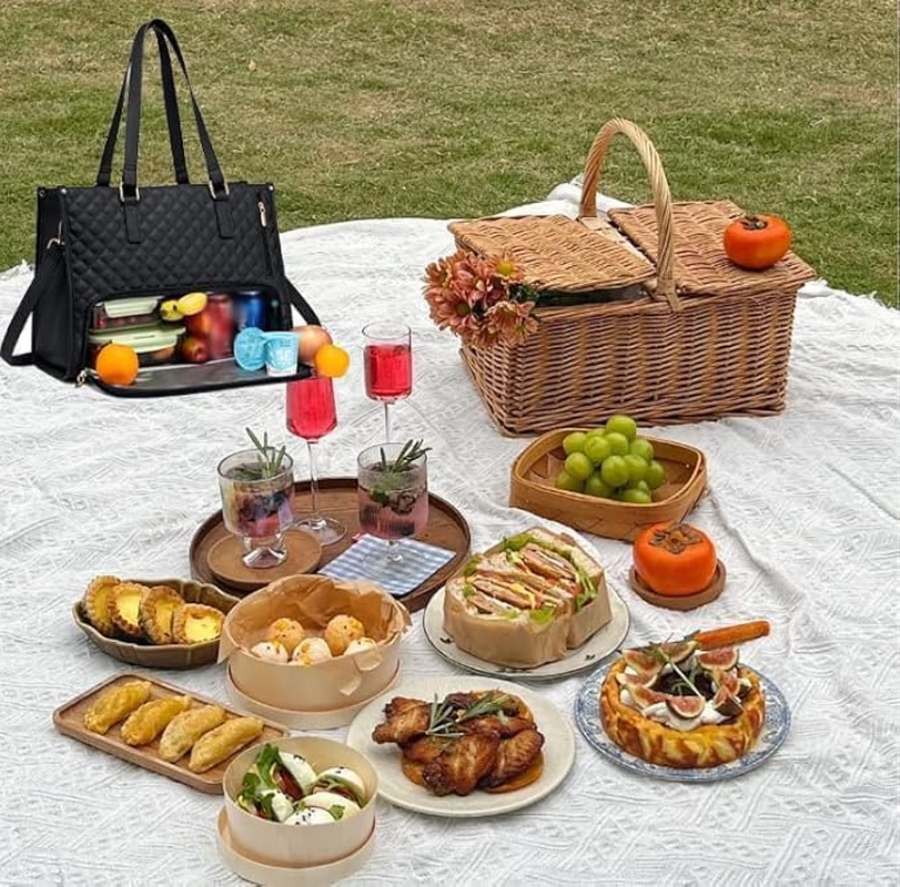 MINYII 2 in 1 Lunch Tote Bag for Women, 15.6 Inch Large Insulated Leakproof Lunch Compartment Bag & Work Tote, Laptop Handbag with Purse for Office, Business, College, Travel - Classic Black image number 6