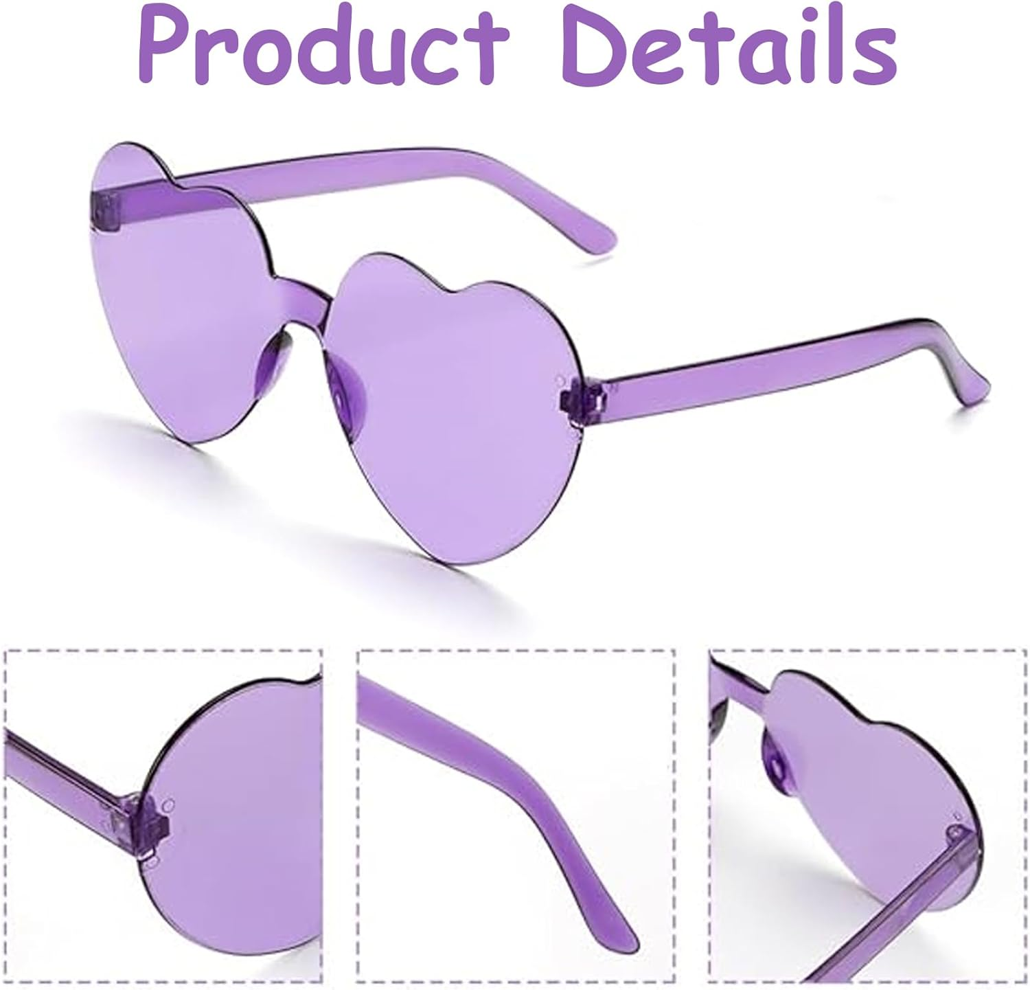 Jotia Heart Sunglasses, Heart Shaped Sunglasses for Women Rimless Transparent Candy Color Heart Glasses Funny Party Glasses Colorful Glasses image number 1