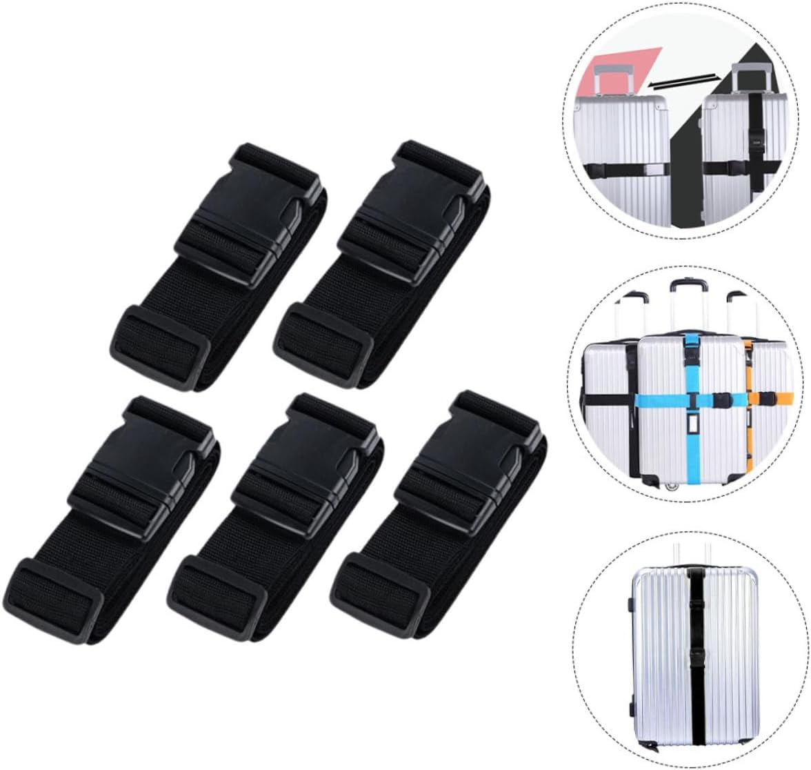 TEMPNAP 5Pcs Adjustable Black Suitcase Belts with Combination Lock Luggage Straps for Travel Suitcases Packing and Securing Baggage image number 2