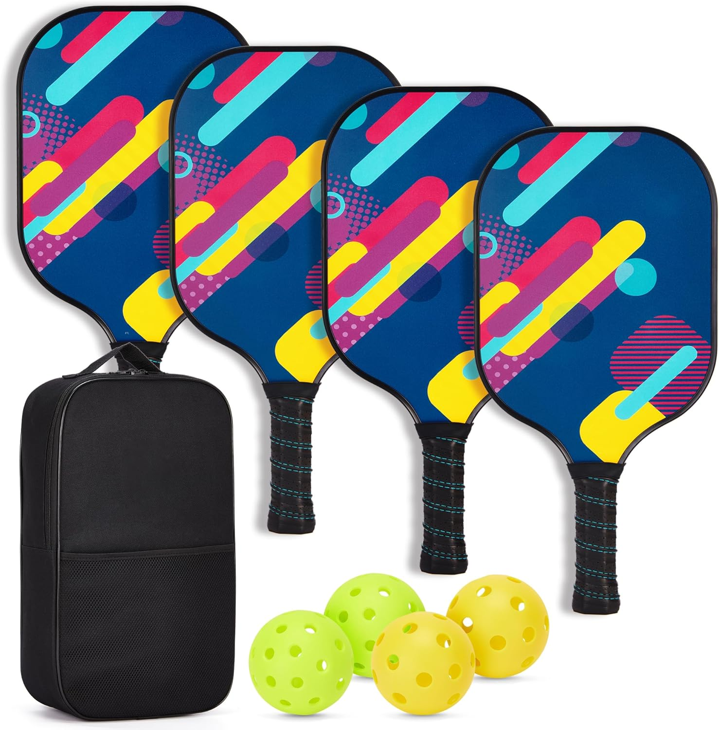 Pickleball Paddle Set of 2/4 Anti-Slip Sweat-Absorbing Grip with Pickleball Balls and Pickleball Bag, Pickleball Paddles for Beginners & Pros