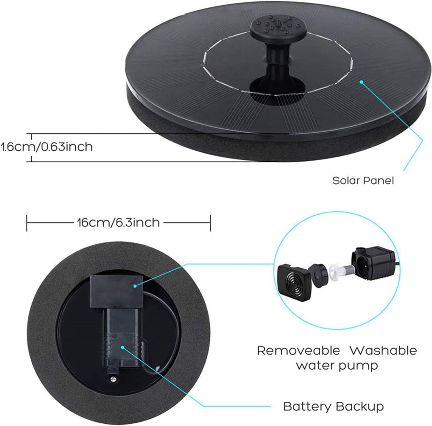 HFAN Solar Fountain Pump, Garden Solar Water Fountain Solar Powered Water Pump with 6 Nozzles, Solar Pond Pump for Water Feature, Fountain, Pool, Bird Bath, Garden Decoration image number 1