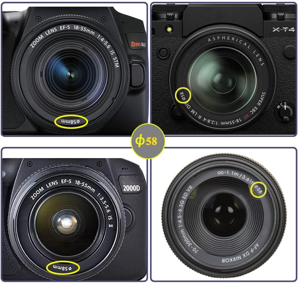 58Mm Lens Cap for Canon EOS 850D 250D Rebel T8I SL3 W/EF-S 18-55Mm F/3.5-5.6，For NIKKOR 70-300Mm F/4.5-6.3G for Nikon D3500 and Other 58Mm Lens-2Packs image number 2