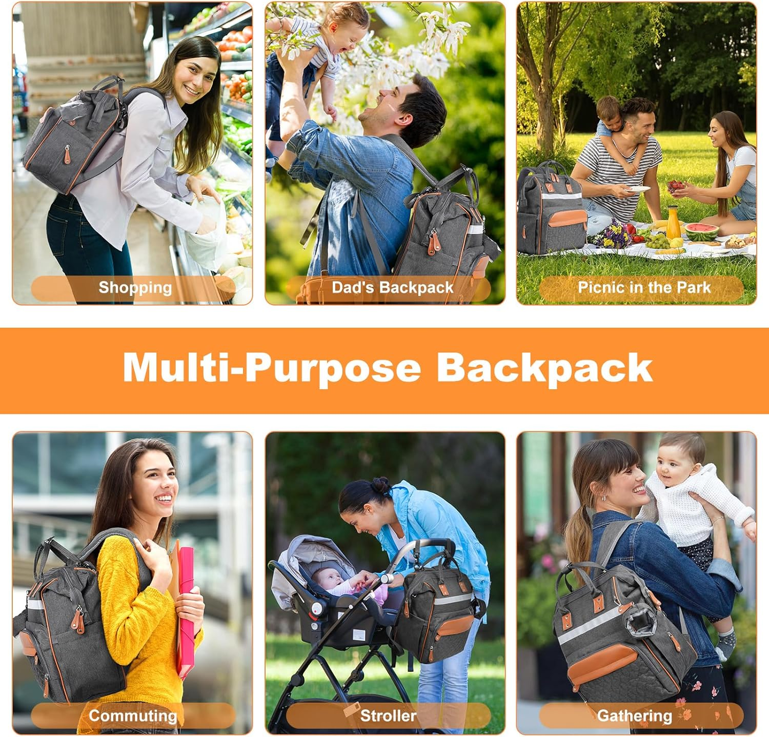 Romon Changing Bag, Baby Changing Backpack, Casual Backpack, Changing Bags, Large Changing Backpacks, Mommy Bag, Nappy Bag with Multifunctional Baby Bags/Mobile Changing Mat/Pram Straps for Mum Dad image number 5