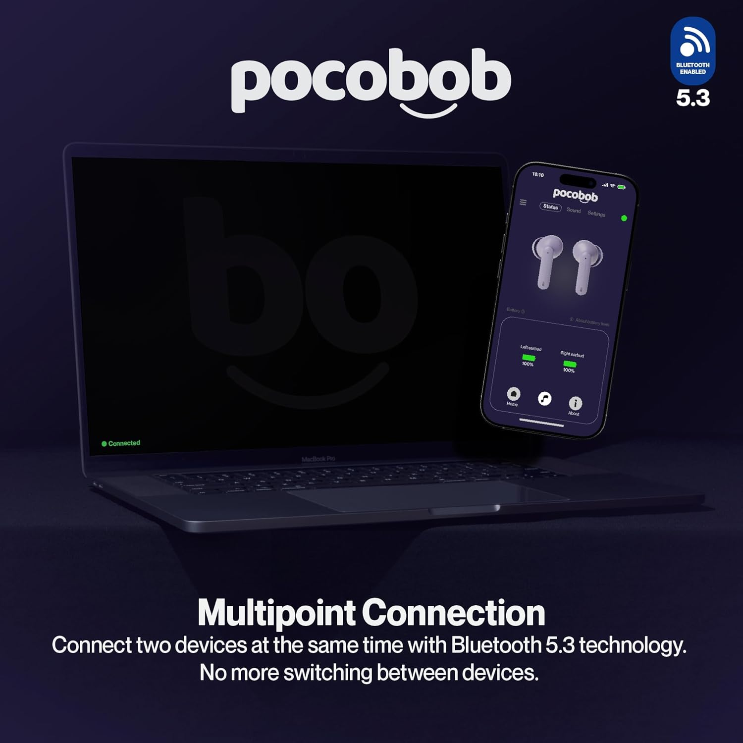 Pocobob 8 Bluetooth 5.3 In-Ear Headphones with Microphone, ENC, App Control, 32 Hour Battery, Touch, USB-C, IPX4 Water Protection - True Wireless Earbuds - Light Purple image number 4