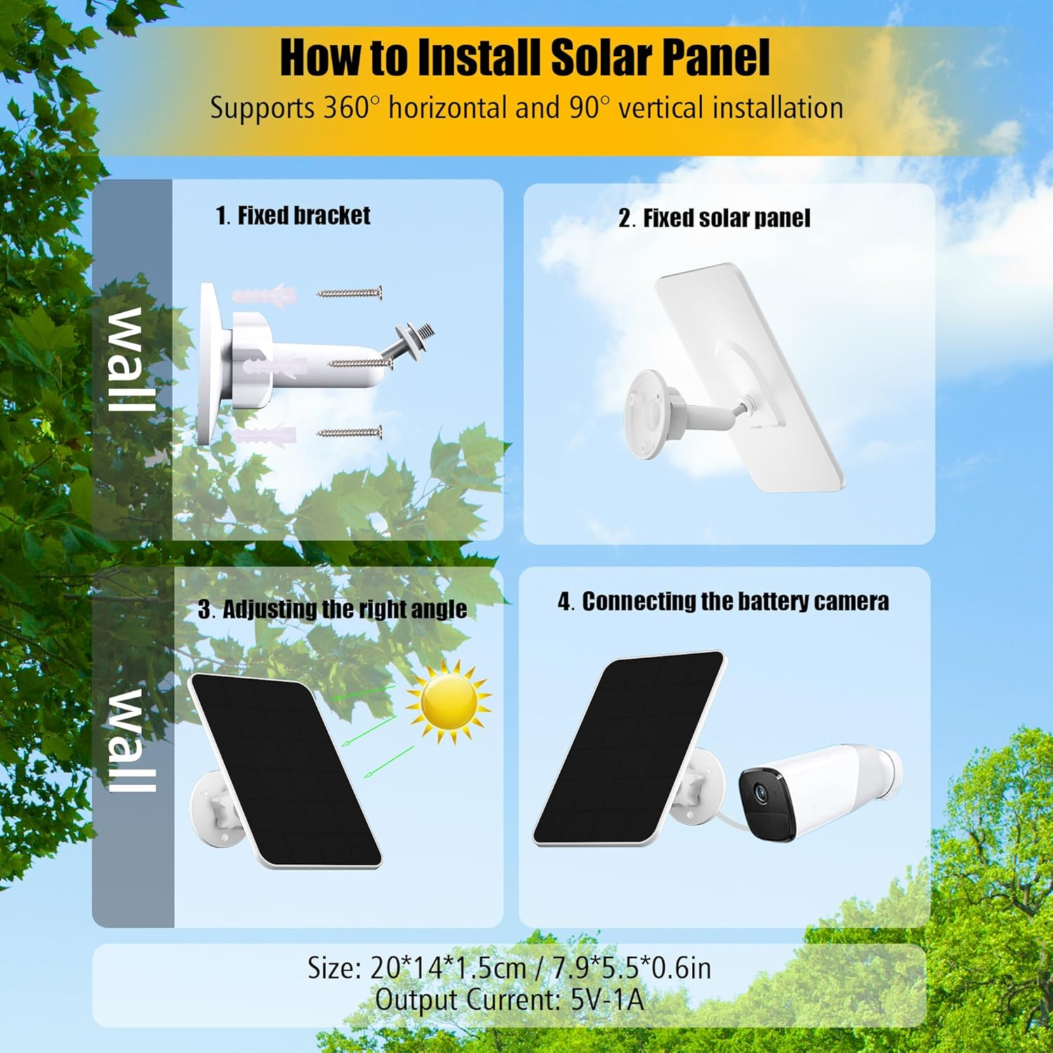 Rhorawill Solar Panel for Eufy Camera, Security Camera, 5V 4W Solarpanel for Eufycam 2/2 Pro, 2C/2C Pro, Solocam E/E20/E40 Spotlight, Type-C Solar Charger for Eufy with Micro USB & Rubber Plug, IP65 image number 5