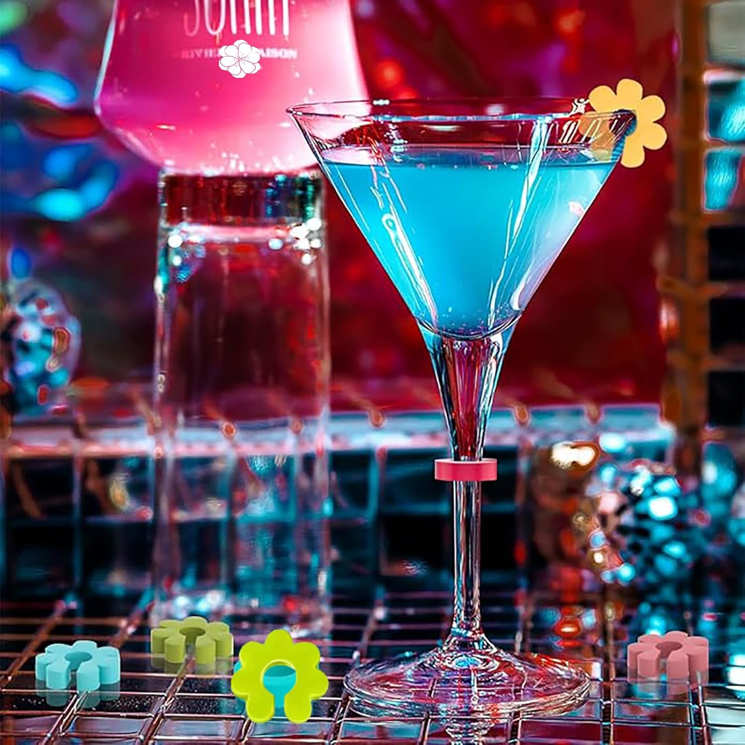 Upgraded Wine Glass Charms Markers - 24Pcs Silicone Drink Markers Glass Identifiers for Wine Glass, Plum Blossom Beer Glass Cup Label Tags for Bar Party Cocktail Champagne Martinis Flutes Glasses image number 3