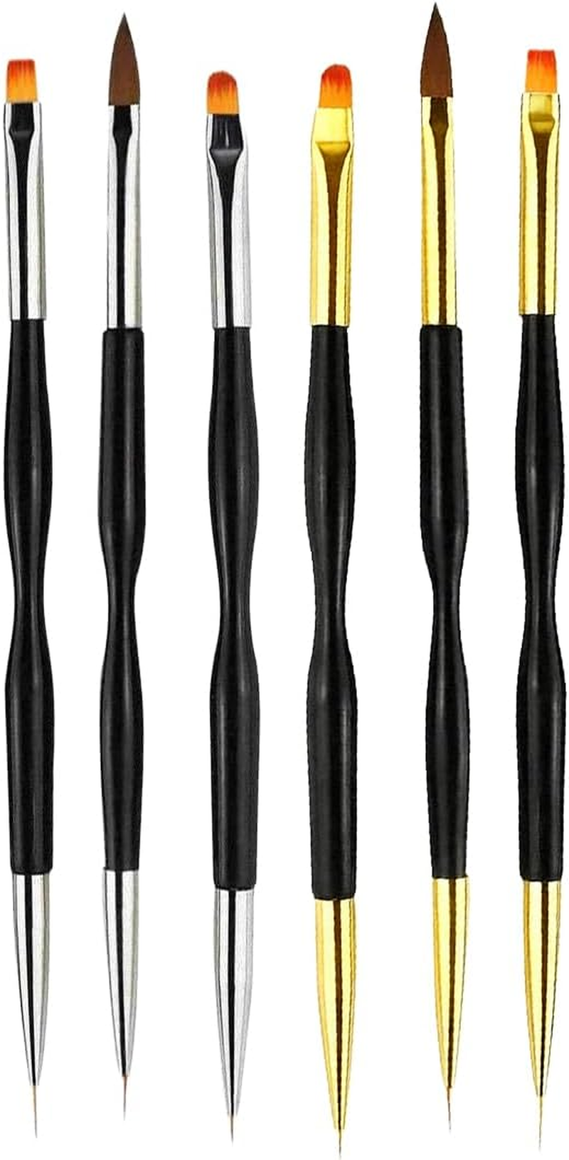 JYNXOR Set of 6 Double End Nail Brushes, Nail Design Brush, Brush for Gel Nails, Nail DIY Set, Double End Nail Art Brush Kit, Professional Manicure Tools Kit (Gold/Silver) image number 4