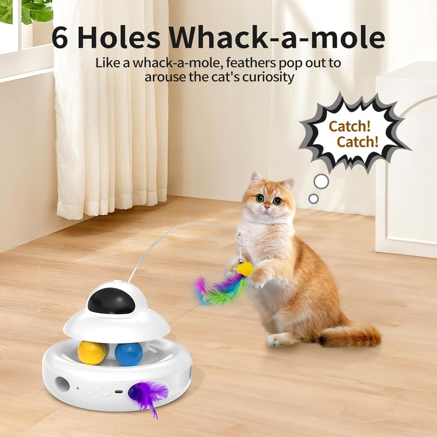 Cat Toy,Interactive 4-In-1 Automatic Cat Toys for Indoor Cats,Electronic Whack a Mole, Fluttering Butterfly,Track Balls Kitten Toy,Feather Toys for All Breeds image number 2