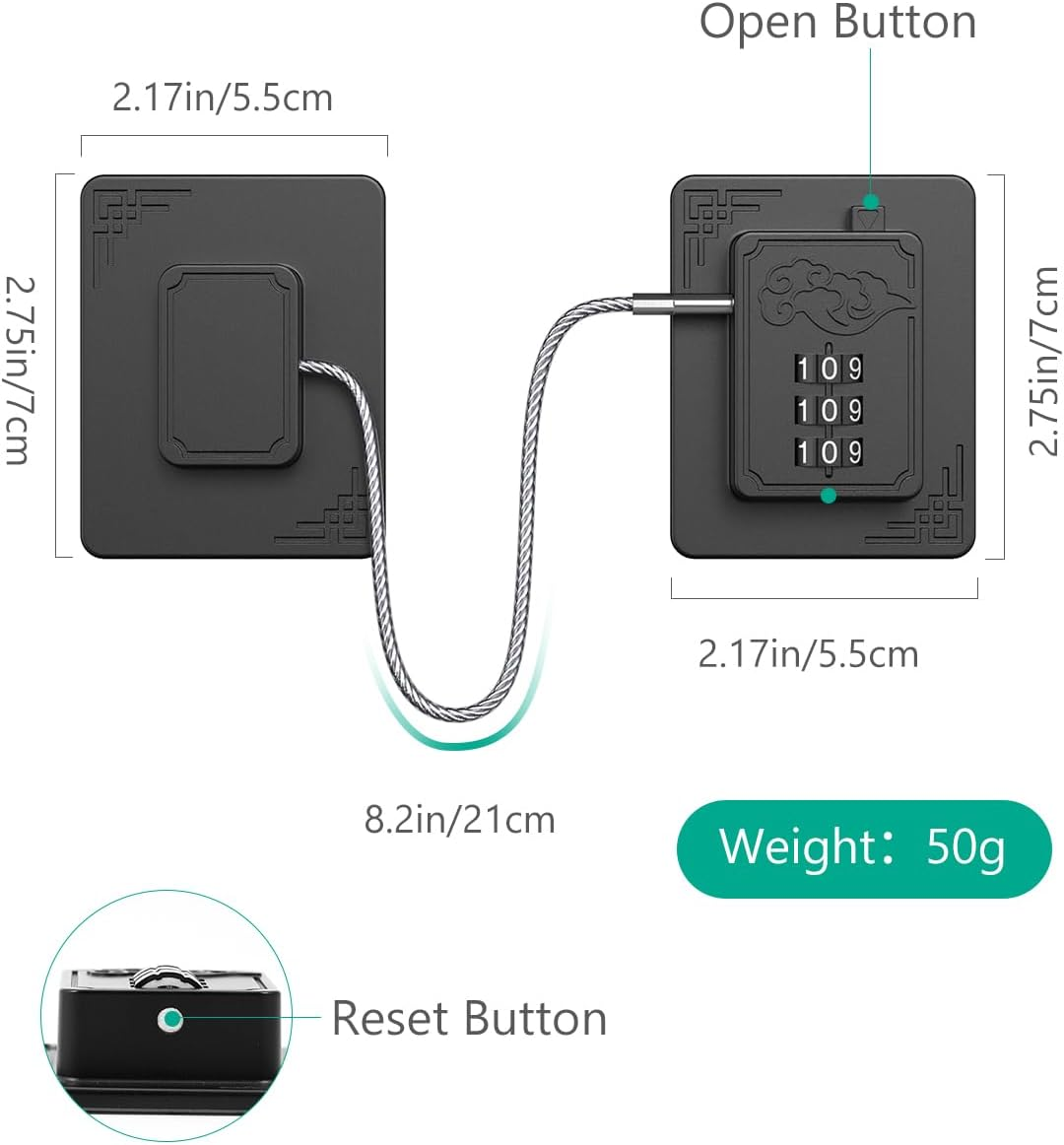 ORIA Refrigerator Lock, 2Pcs Child Proof Fridge Lock, Freezer Door Lock with 3-Digit Code, Child Safety Lock for Door, Drawer, Cabinet, Closet, Window, Easy Install No Keys No Drill Needed image number 2