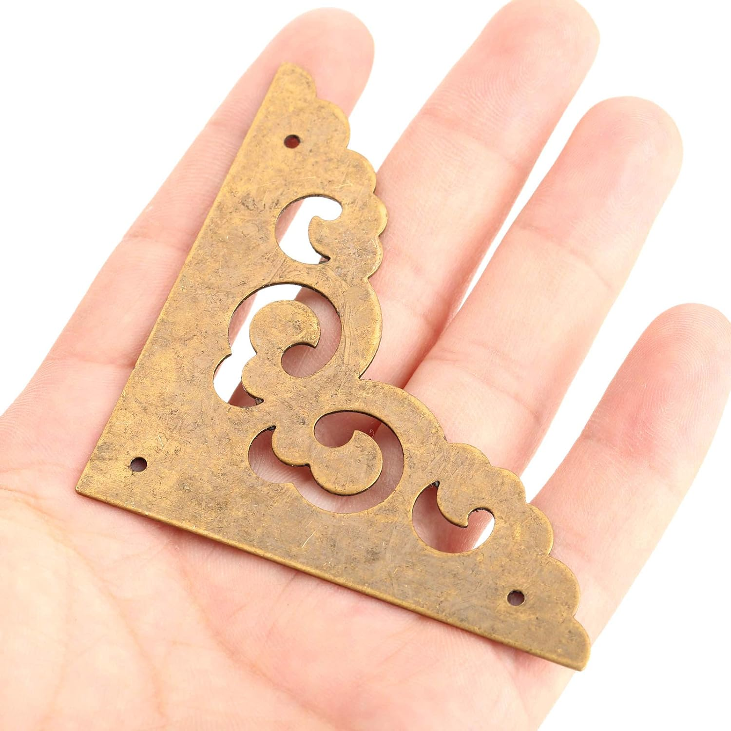 4Pcs 2.5" Brass Flat Corners Bracket for Box Cabinet Decorative Furniture Hardware, Antique Brass image number 2