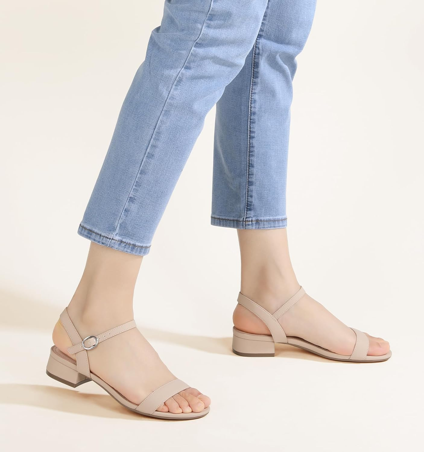 Ankis Women Nude Black White Sandals for Women Low Heel 1 Inch Dressy Sandal Ankle Strap Open Toe Block Short Heeled Summer Classic Comfortable Graduation Holiday Party Casual Flat Shoes 2025