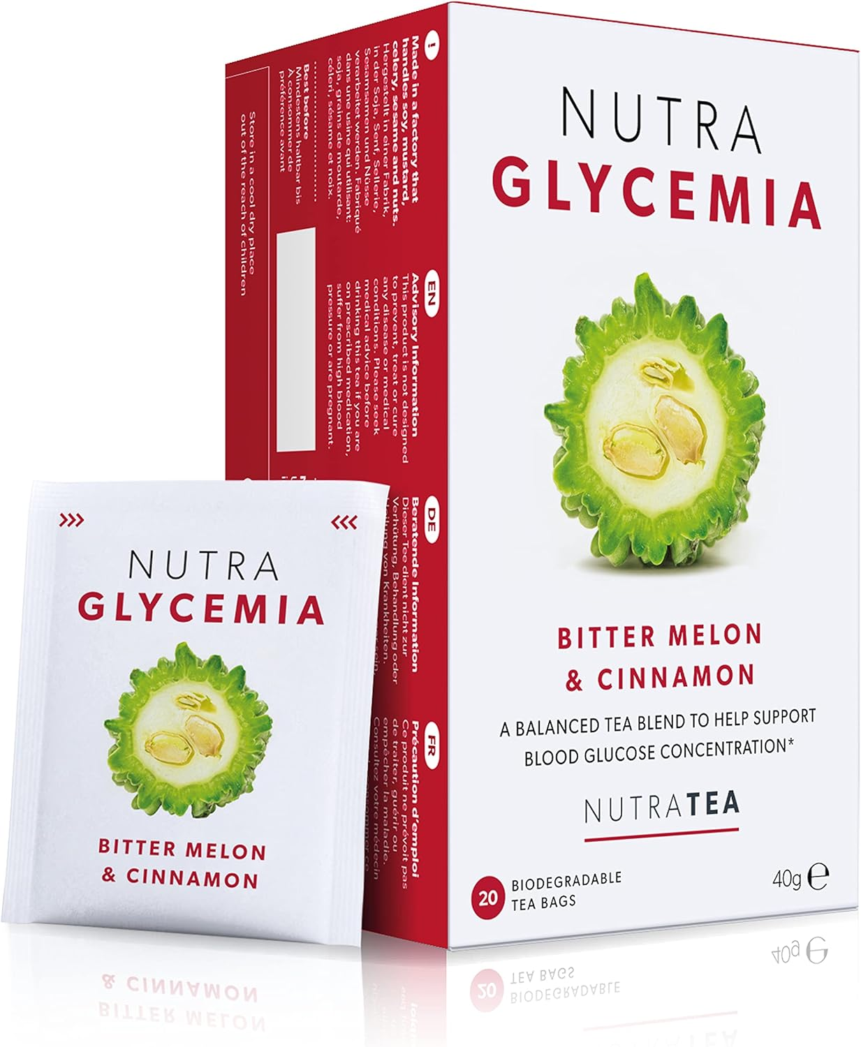 NUTRAGLYCEMIA - Blood Glucose Tea | Diabetes Tea - for Blood Sugar Control & Diabetics - Includes Bitter Melon, Cinnamon & Fenugreek - 40 Enveloped Tea Bags - by Nutra Tea - Herbal Tea - (2 Pack)