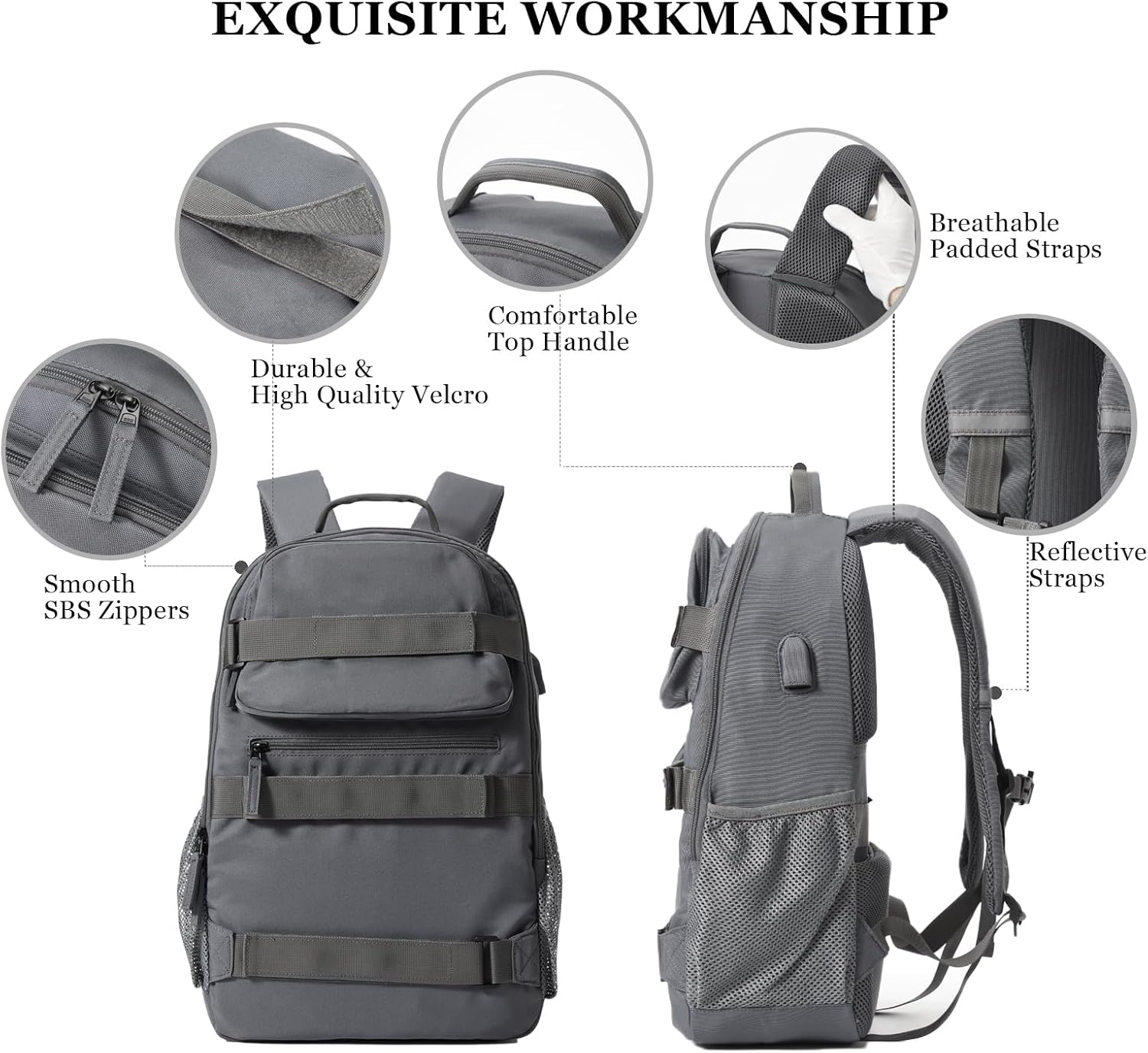 Skateboard Backpack, Large Skateboard Bag for Men and Women Laptop Bag with USB Port, for Skateboarding, College, Travel image number 4