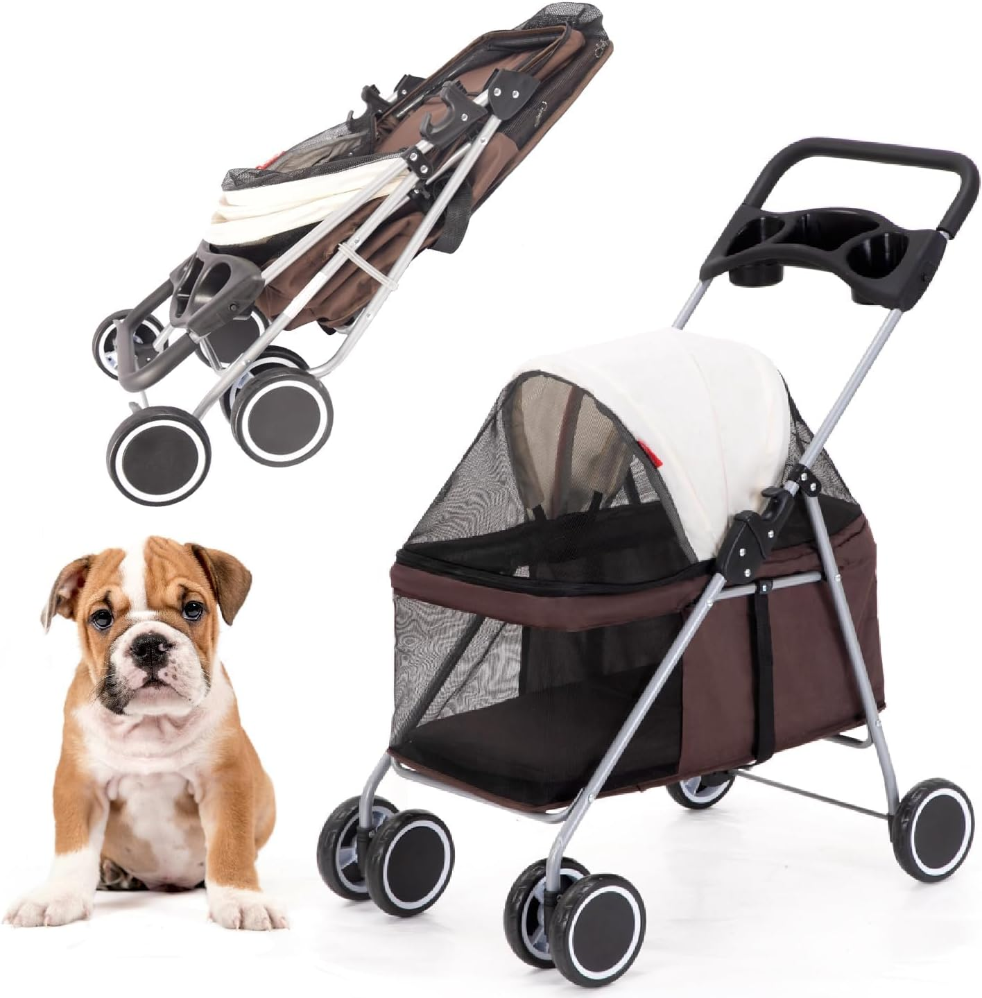 Pet Stroller Dog Stroller Cat Stroller 4 Wheels Pet Stroller Foldable Portable Dog Cat Stroller with Large Pocket, Cup Holder for Medium Small Dogs Cats Dog Pram Dog Cat(Color:C)