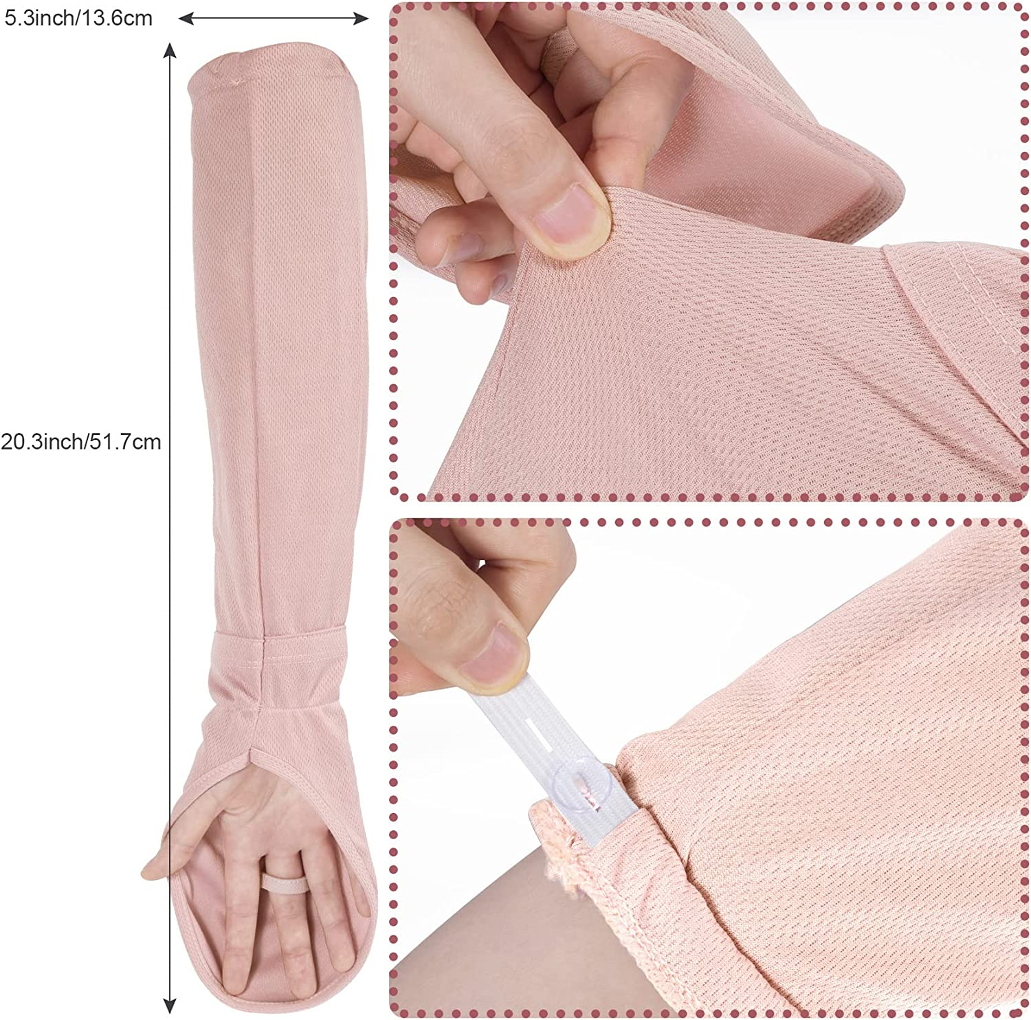 PAGOW 2Piars Driving Fingerless Sun Sleeves, Adjustable Protection Arm Gloves for Women Girls (White + Pink), White, Pink image number 4