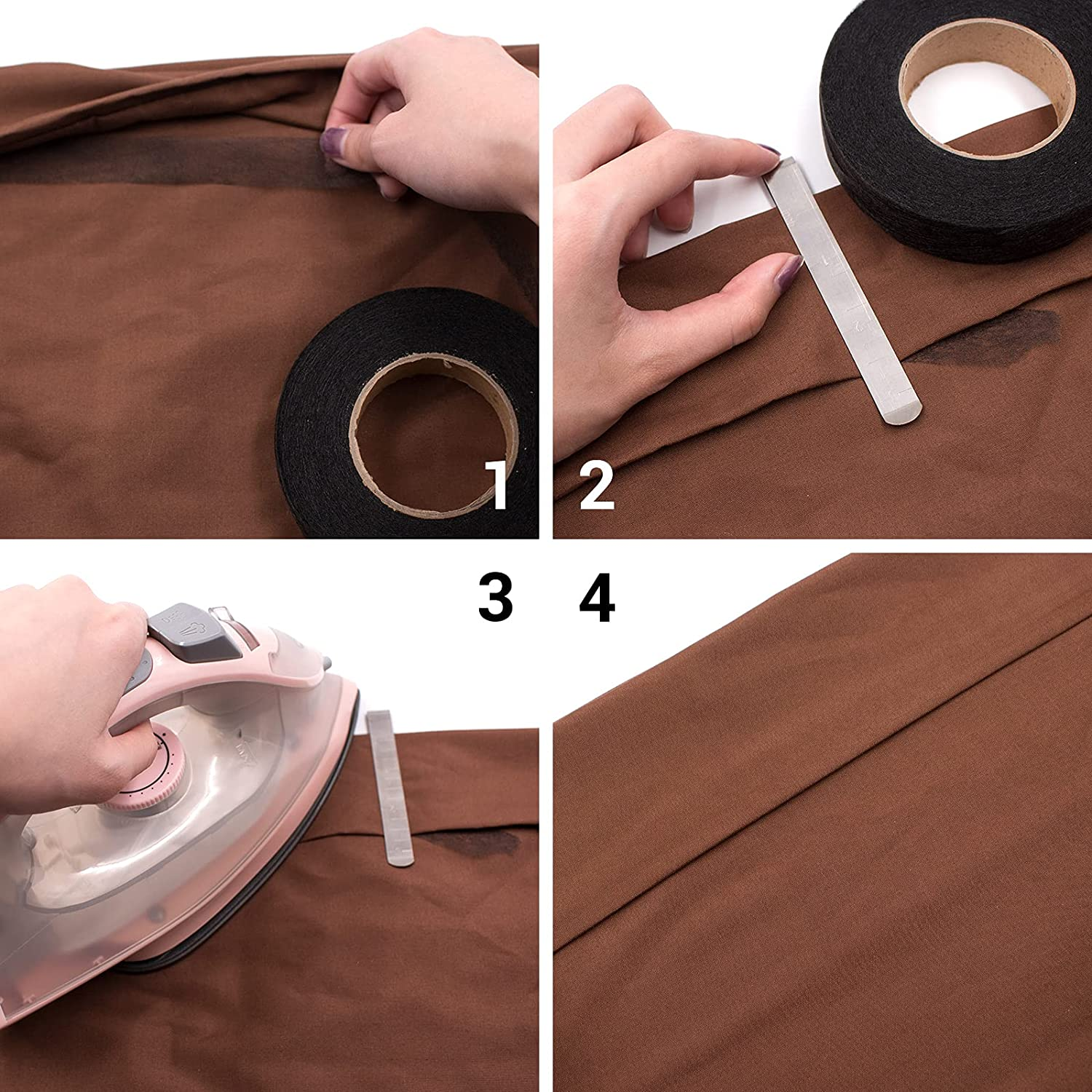 Daily Treasures 2Pack 140 Yards Iron-On Hemming Tape (With 2 Sewing Clips+3 Mark Pencil+1 Tape Measure) | 15 & 20 Mm Fabric Fusing Tape | Bonding Web Adhesive Tape for Jeans Trousers Garment Cloth image number 1