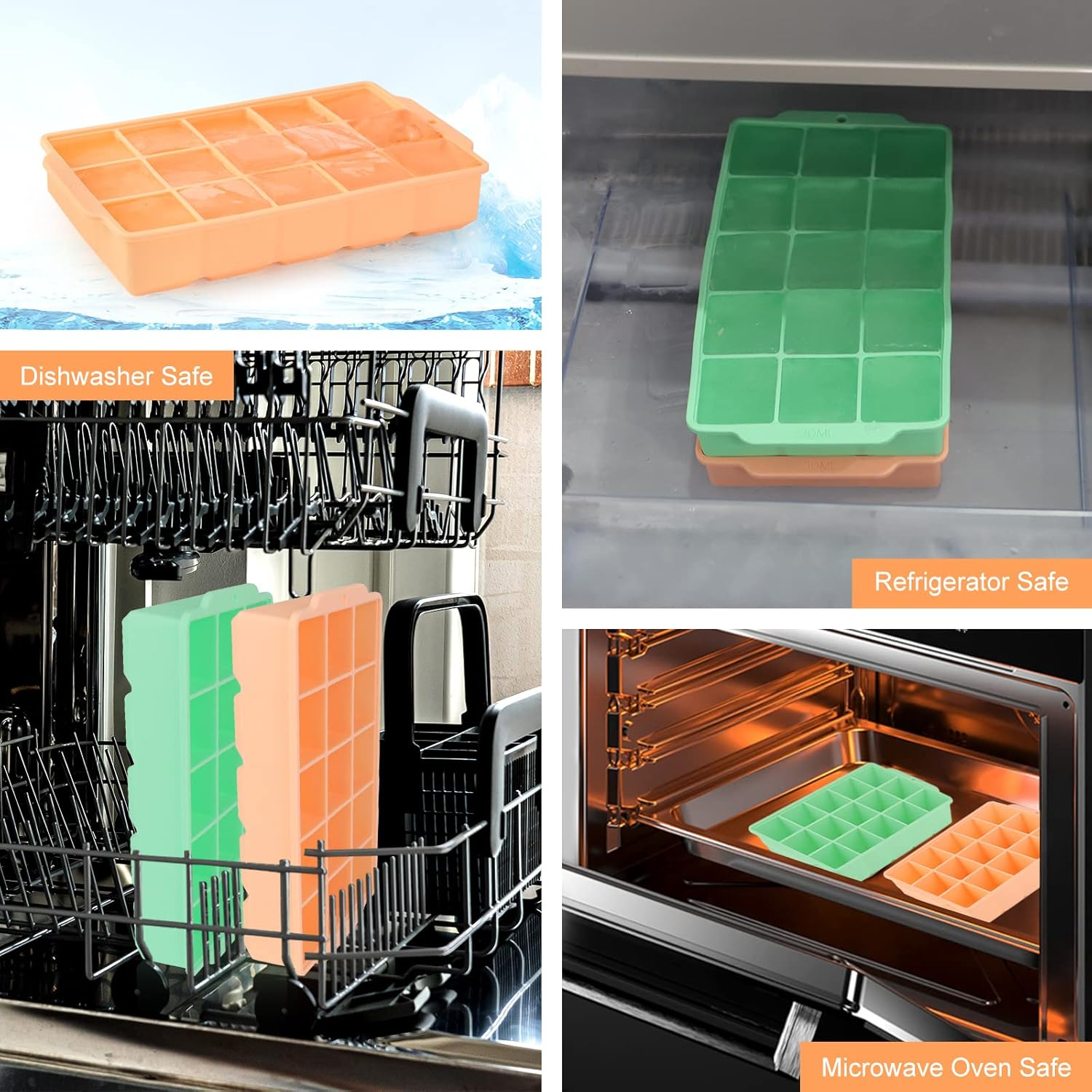 JOPHEK Ice Cube Tray, Pack of 2, 30 Compartments Silicone Ice Cube Tray, Large Square Ice Cubes, 3.5 Cm for Cocktails, Whisky, Wine, Fruit, Fruit Purees, Ice Cream, Iced Tea image number 1