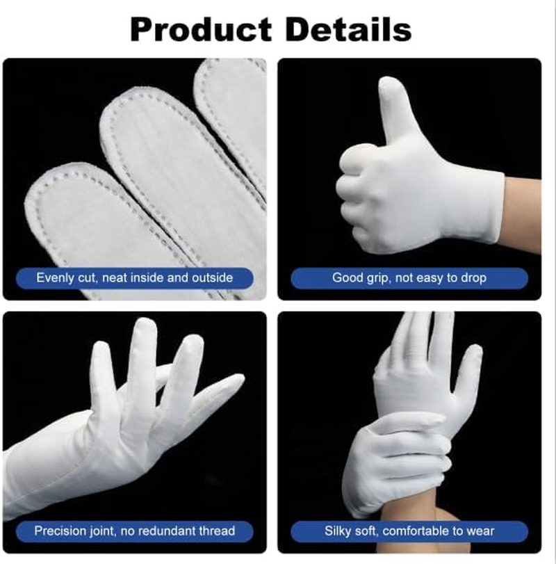 3 Pairs White Cotton Gloves, Premium Cotton Gloves for Dry Hands Sleeping, White Gloves for Moisturizing Hands Women and Men, Cloth Gloves for Eczema, Spa Glove for Lotion Overnight by Htaexpu image number 2