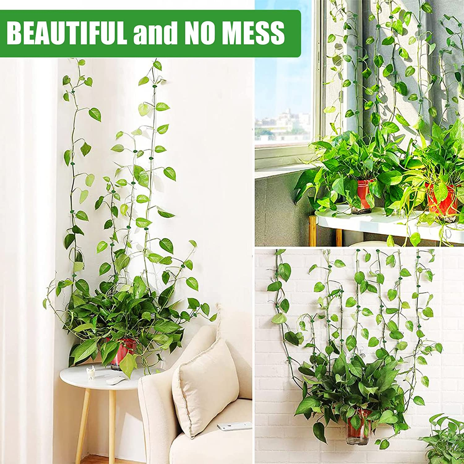 Plant Climbing Support Clips,Decoration Leaf Fixture Clips, Self-Adhesive Green Vine Clip (40Pcs Plant Climbing Support Clips)
