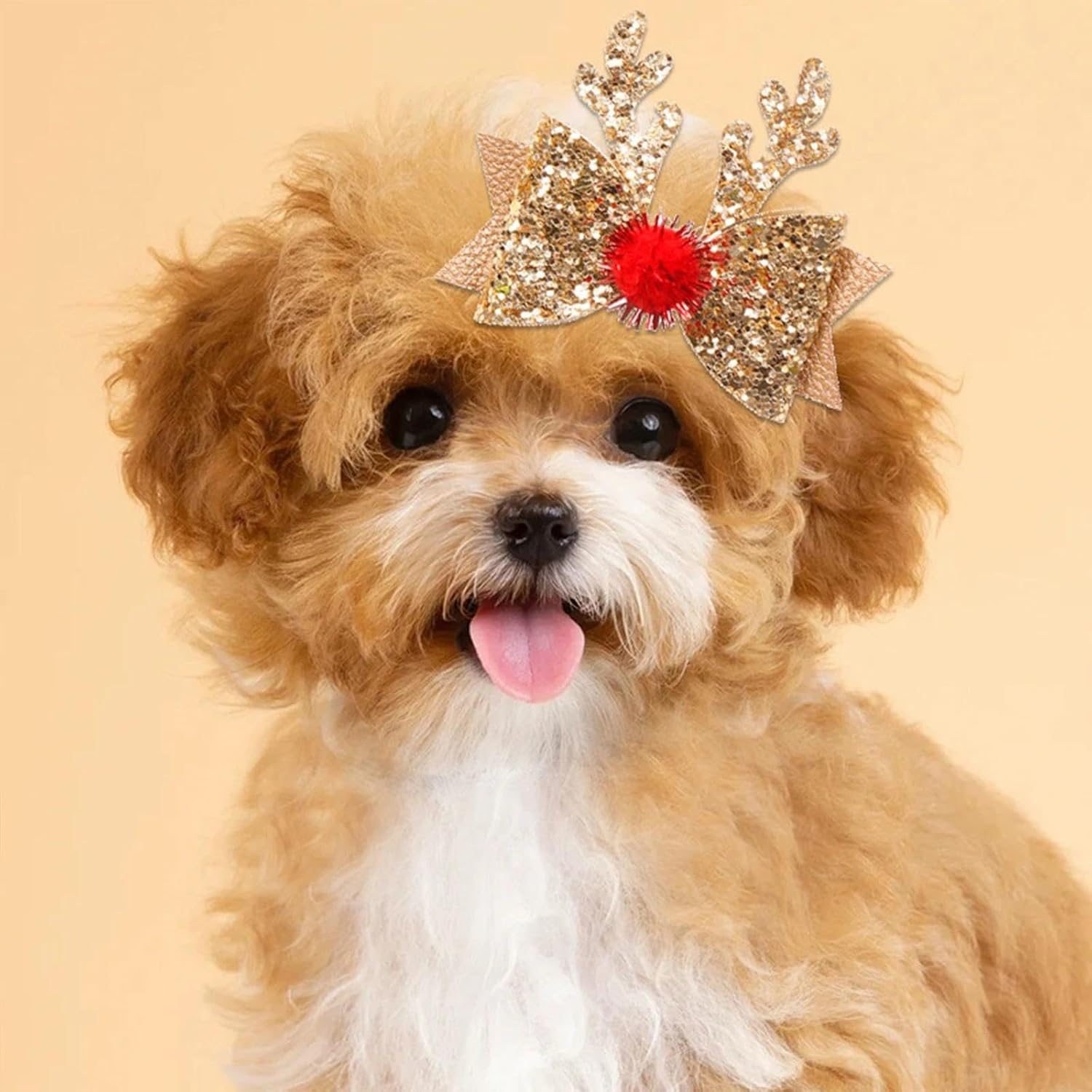 Dinghaole 6Pcs Christmas Hair Accessory Set - Bow Hair Clip, Christmas Reindeer Antler Headband, Suitable for Holiday Parties and Holiday Styles (Red and Gold) image number 5