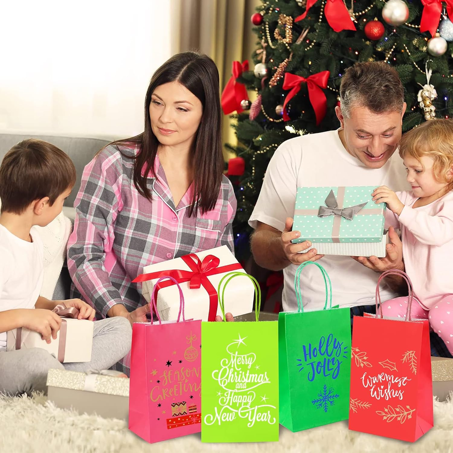 Igolife Gift Bags, 50 Packs Kraft Paper Party Favor Bags 20X13X8Cm, Shopping Bags Retail Bags Merchandise Bags Bulk with Handles Party Supplies image number 2