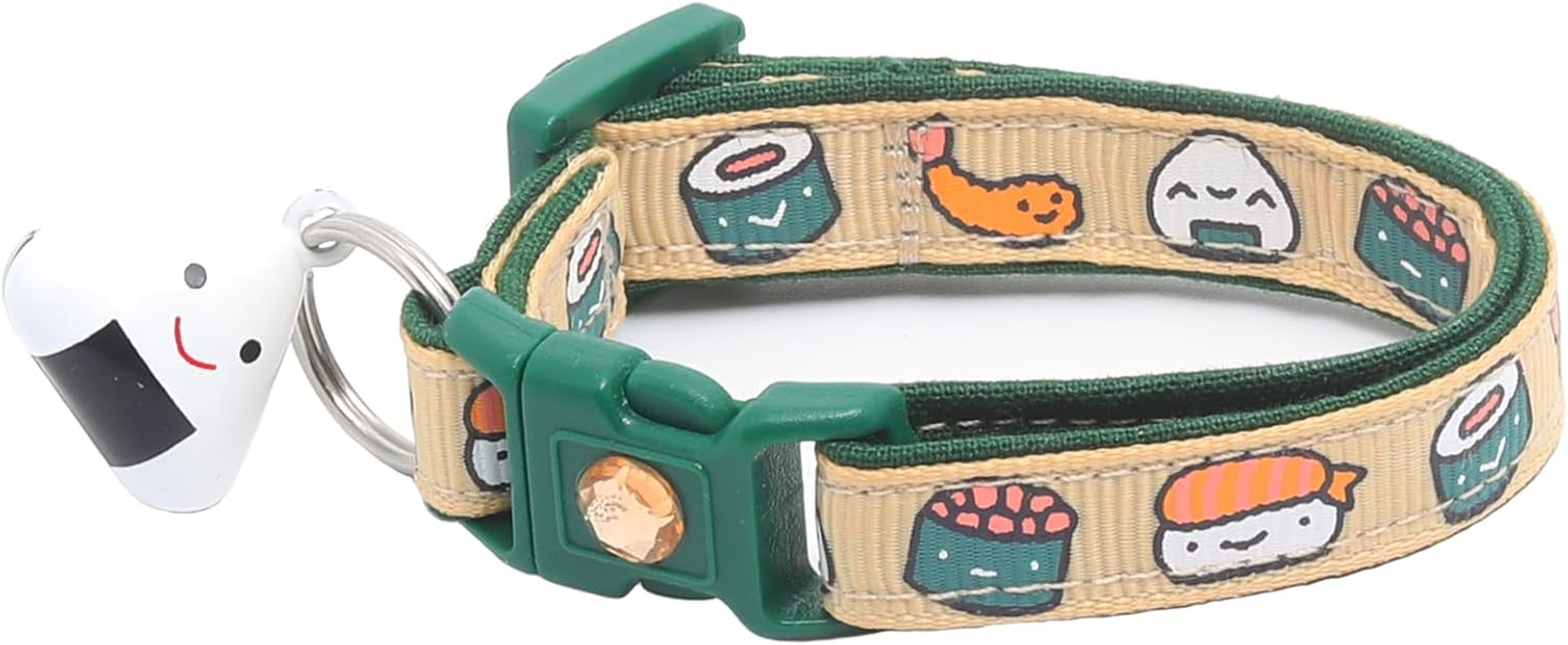 Sushi Cat Collar with Onigiri Bell | Adjustable Large Size or Kitten Collar | Safety Breakaway Collarr (Large(10Lbs & Up), Ginger)