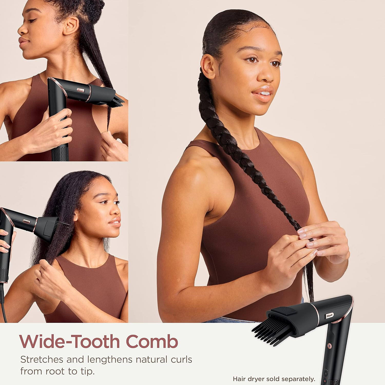 Shark XSKHD4WTCB Flexstyle Wide Tooth Comb, Blow Dryer Comb Attachment for Flexstyle Air Styling & Drying System, Styling Tool, for Curly and Coily Hair, Black