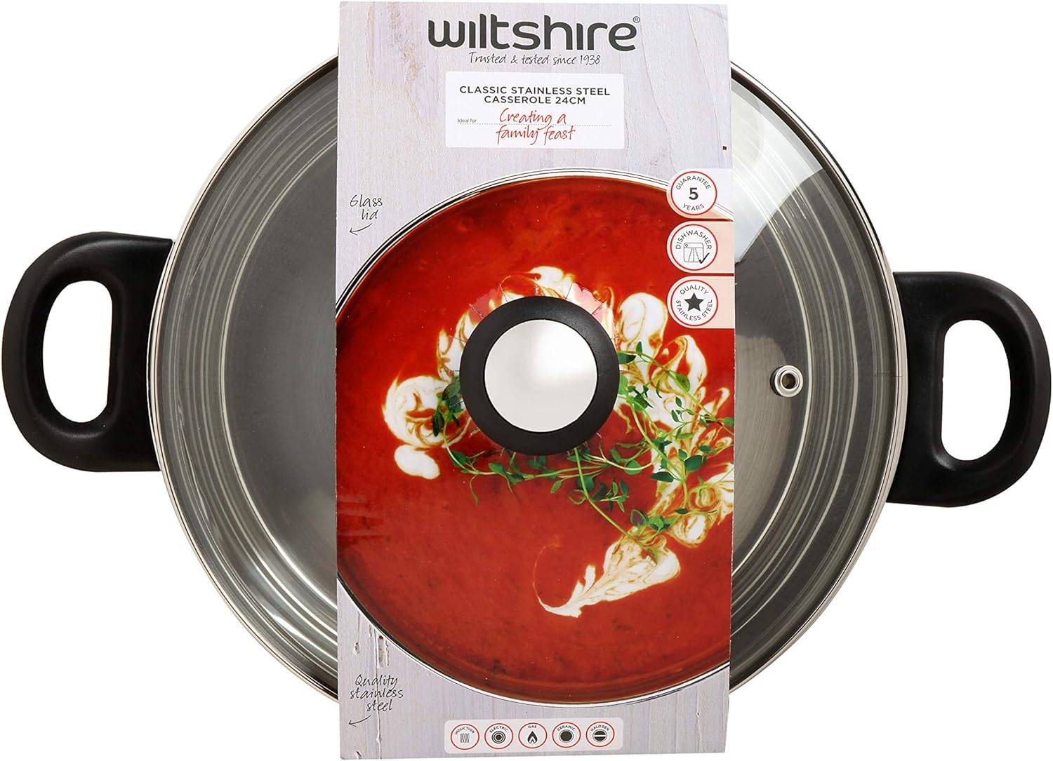 Wiltshire Classic Casserole with Glass Lid, 24 Cm Diameter, Stainless Steel image number 5