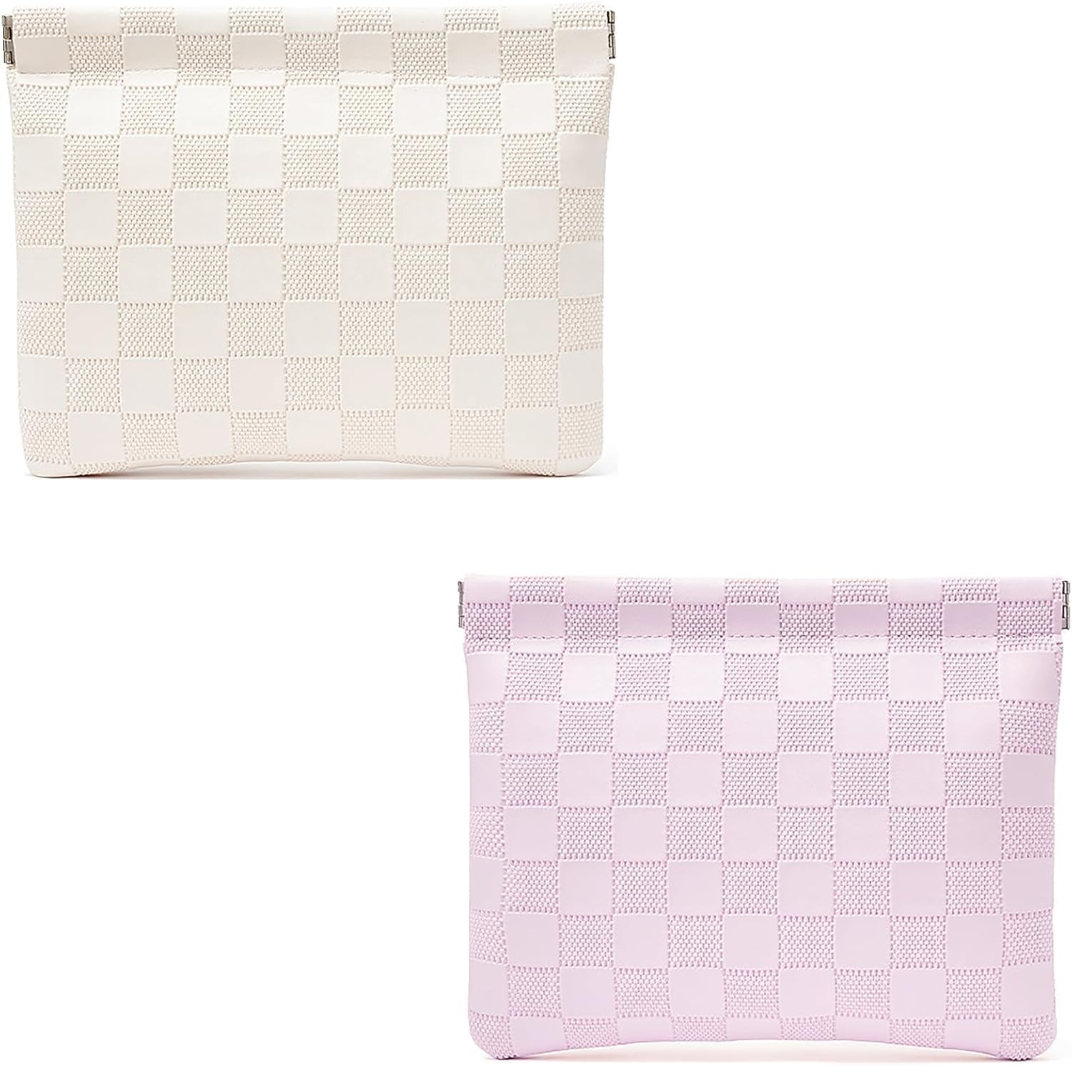 Leather Pocket Cosmetic Bag for Purse,Coin Purse Lipstick Cosmetic Accessories Organizer, Travel Kit Storage Pouch,Waterproof Portable No Zipper Self-Closing Small Makeup Pouch for Women （ Pink+White）