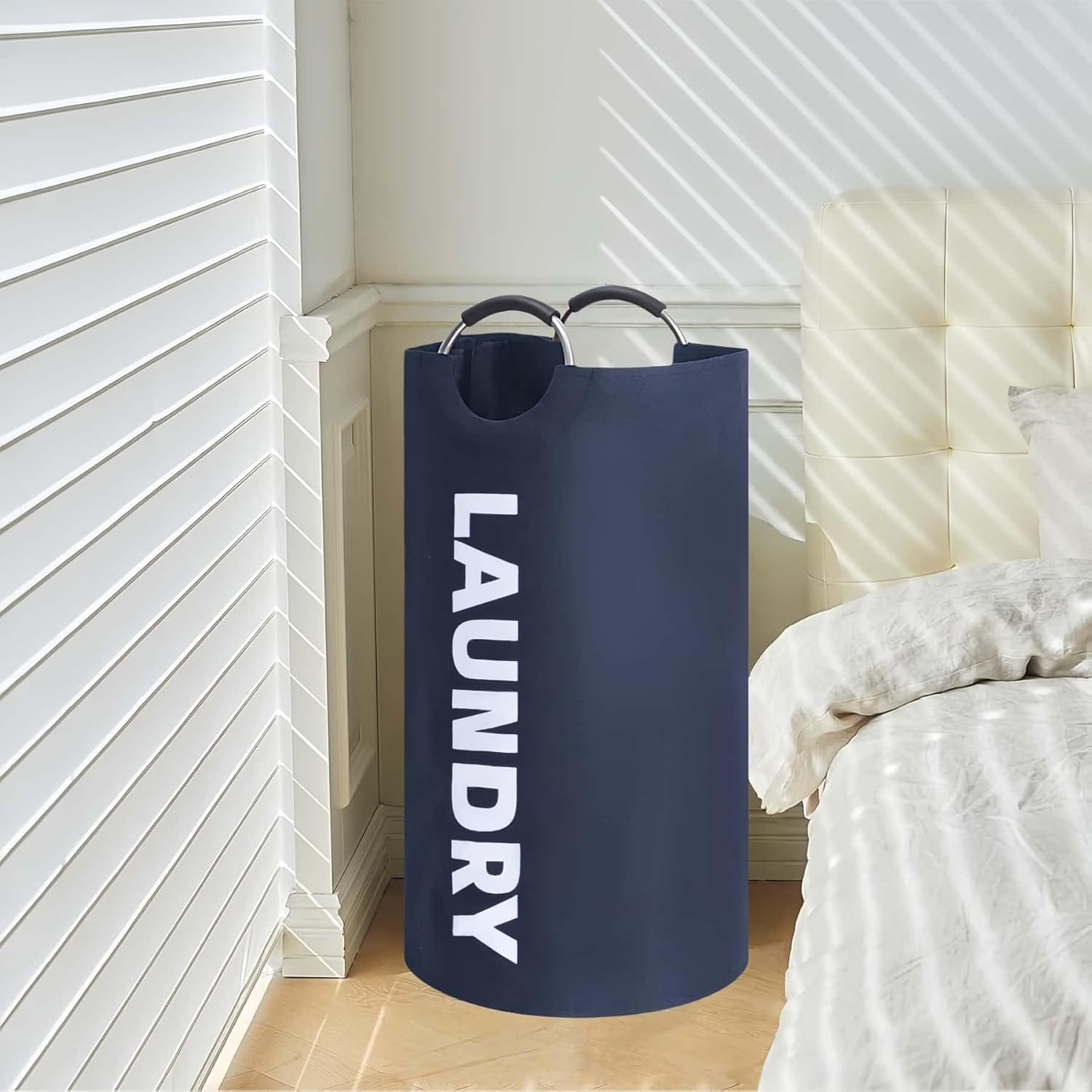 ARREBOL 90L Large Waterproof Laundry Basket & Bag, Collapsible Tall Freestanding Clothes Hamper with Aluminum Handles for College, Dorm, Family image number 5