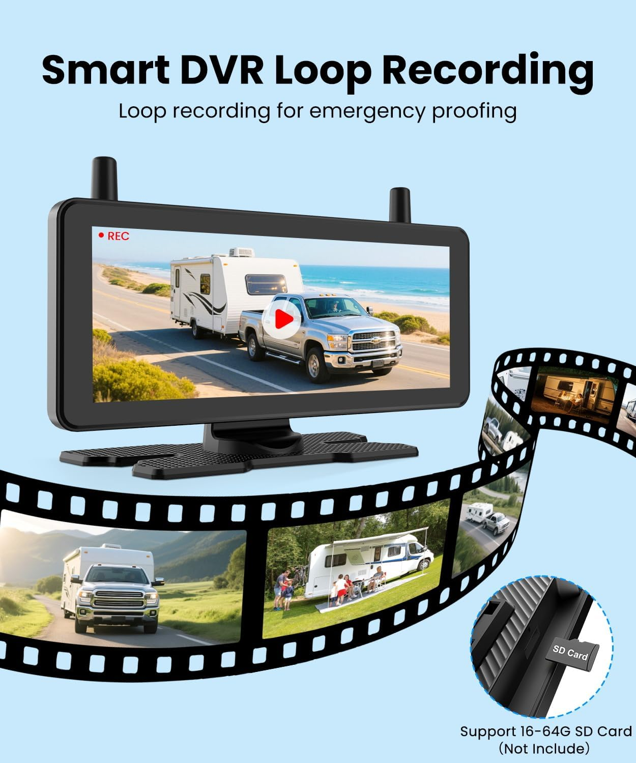 AUTO-VOX 2 Solar Wireless Backup Camera System: 7.2&rdquo; 1080P HD Monitor, 3-Min Quick Installation for Wider Rear & Trailer View, IP69K Waterproof Back up Camera for Truck, RV, Camper, Horse/Boat Trailer image number 6