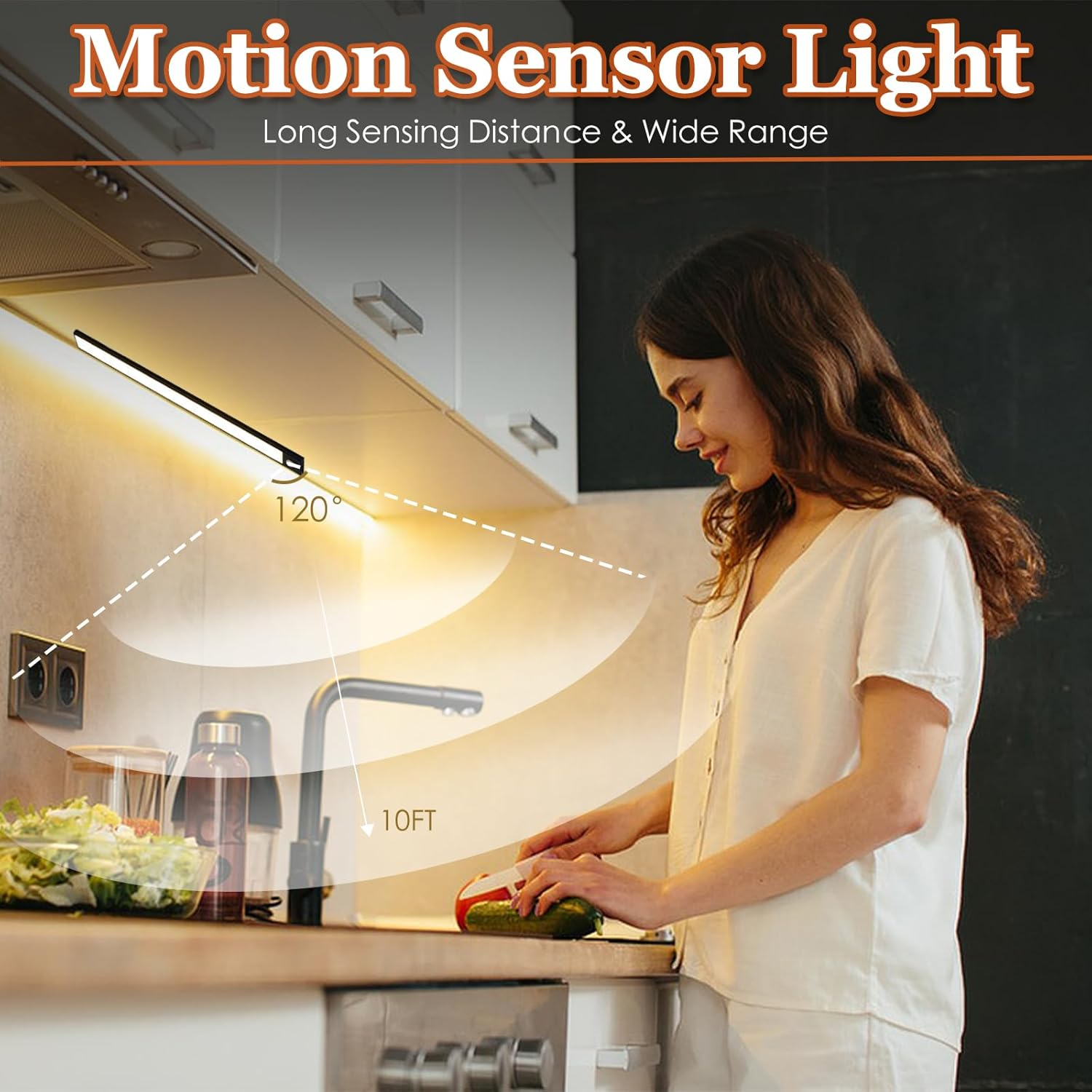 Under Cabinet Light, 2 Pack Motion Sensor Lights, USB Rechargeable LED Strip Lights Night Lighting Bars with Large Capacity Battery Operated for Home Kitchen,20Cm, Black image number 5