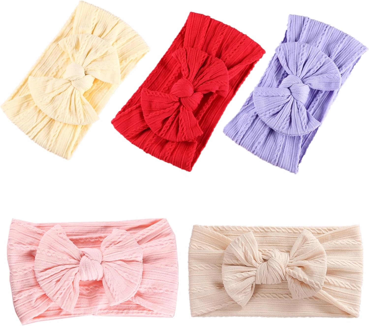 5Pcs Baby Girls Headbands, Elastic Turban Hair Bows Hair Band, Hair Accessories for Infants Newborn, Toddlers and Kids. image number 5