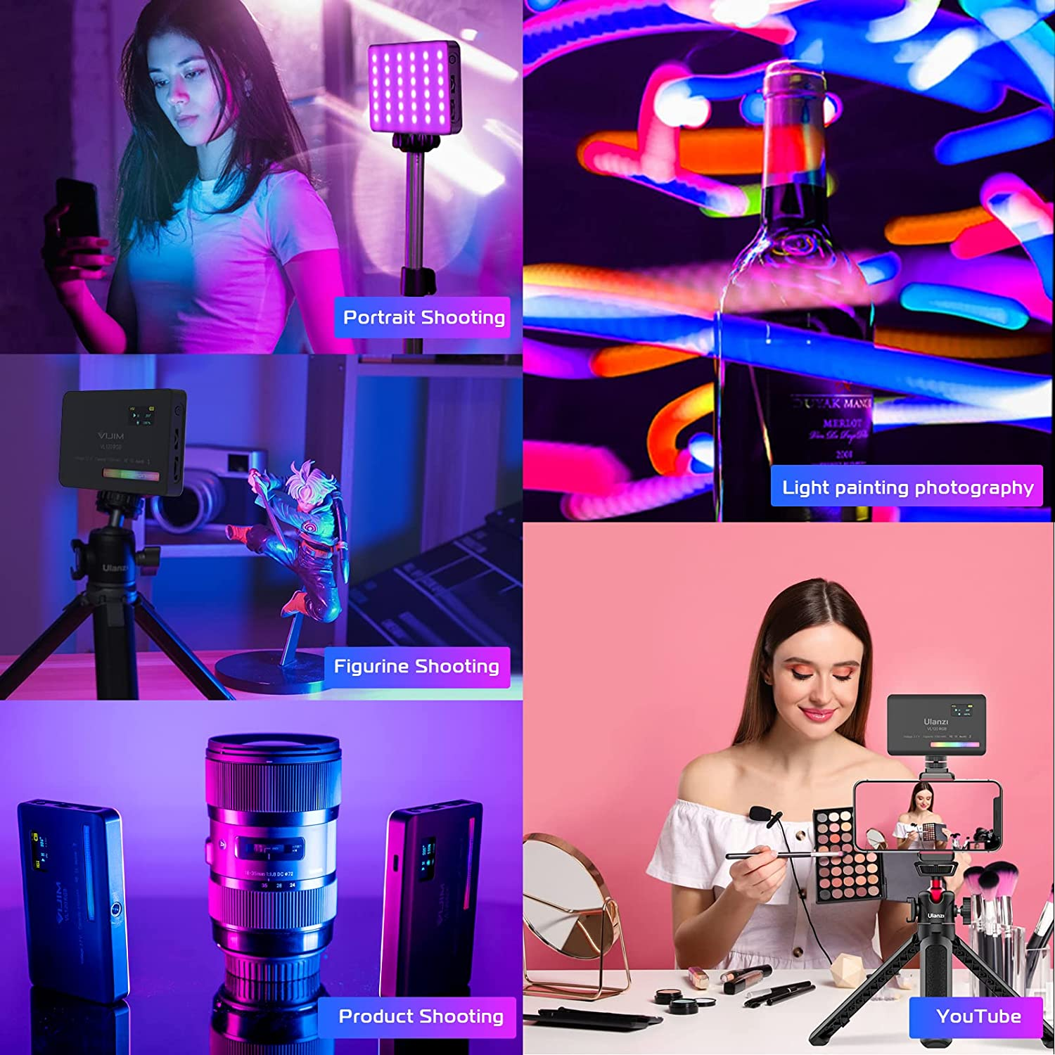 ULANZI VL120 RGB LED Video Light, 360&deg; Full Color Portable Camera Light, CRI 95+ 2500-9000K Dimmable Panel Lamp W LCD, 3100Mah Rechargeable DSLR Lighting for Vlogging, Photography, Video Conference